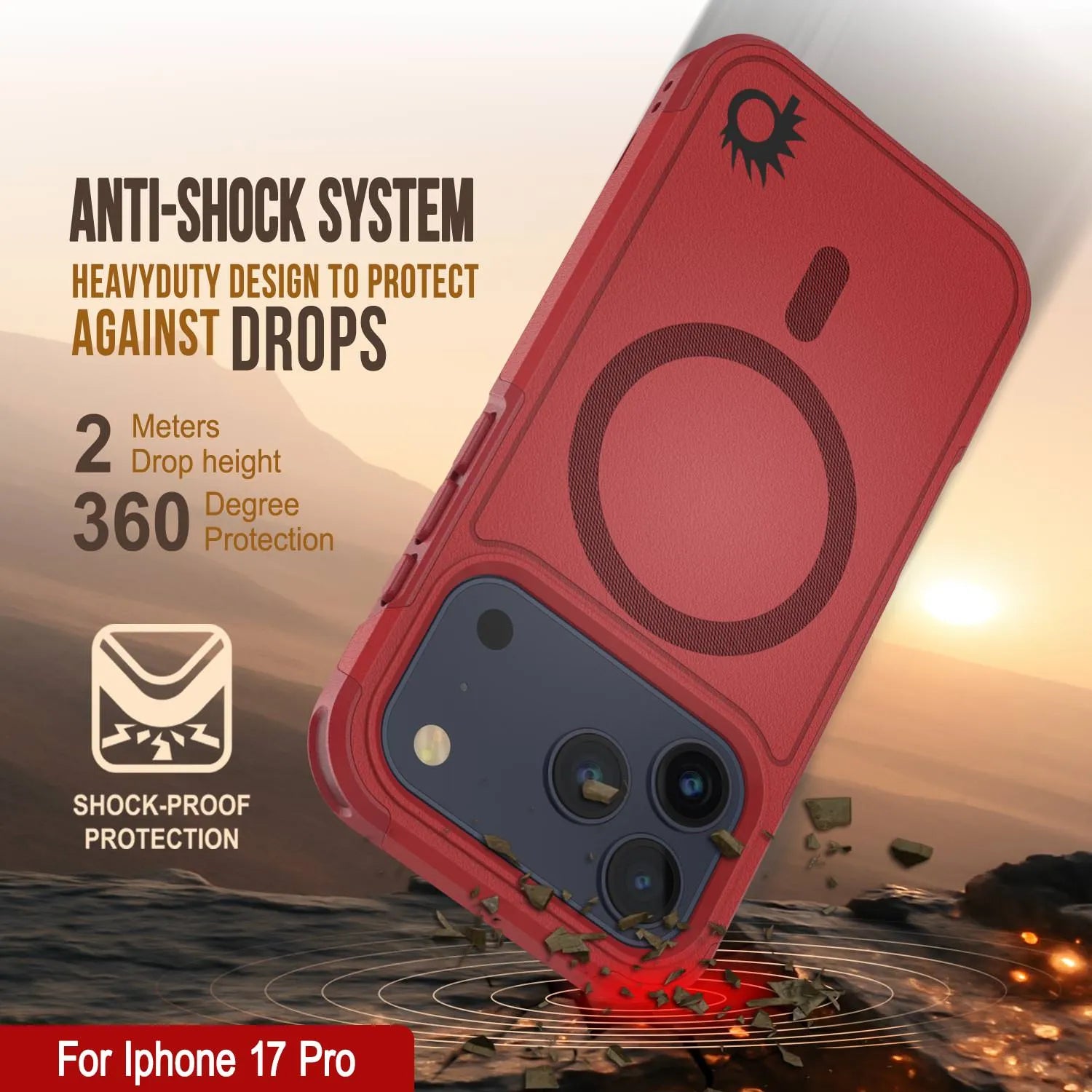 PunkCase iPhone 17 Pro Case, [Spartan 2.0 Series] Clear Rugged Heavy Duty Cover W/Built in Screen Protector [red]