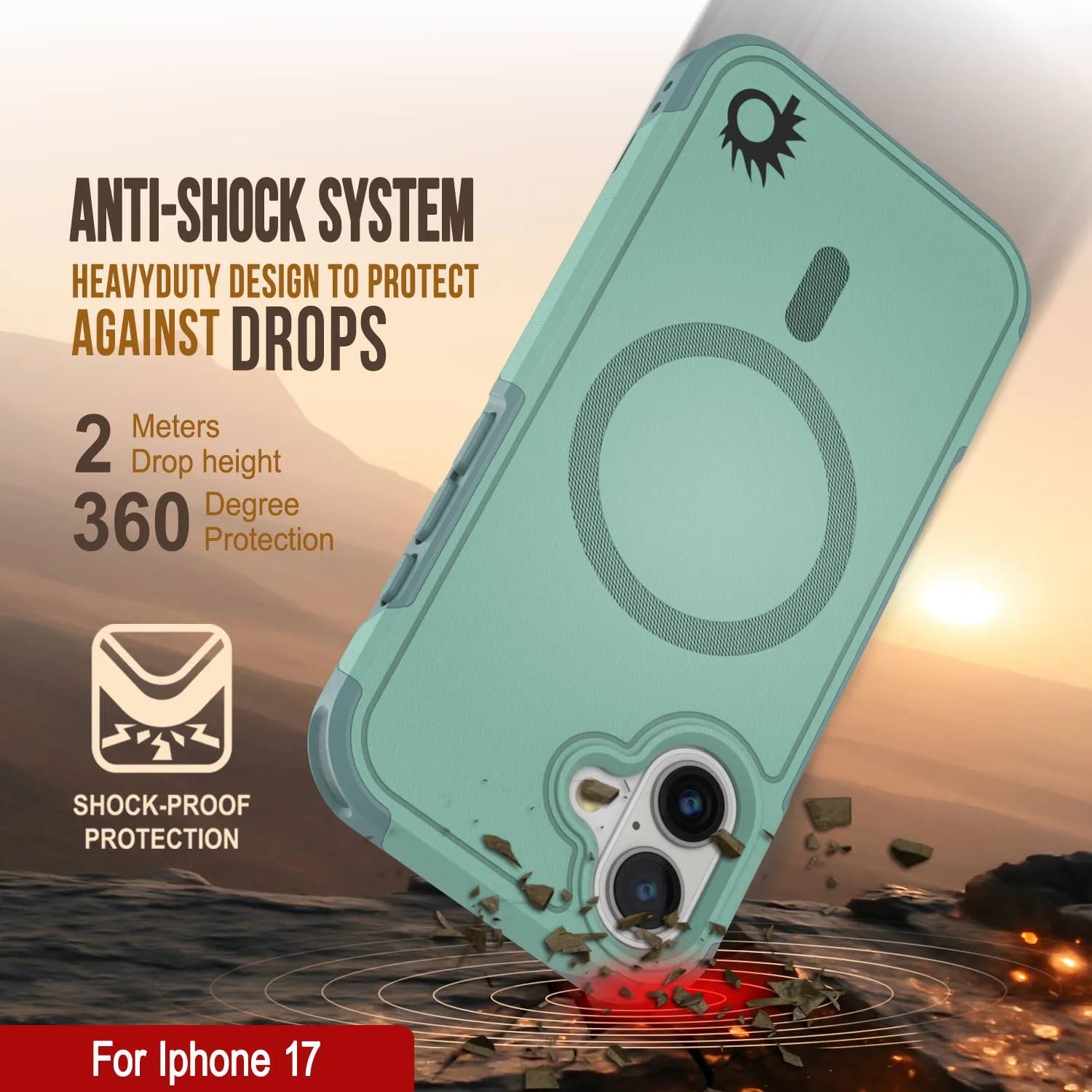 PunkCase iPhone 17 Case, [Spartan 2.0 Series] Clear Rugged Heavy Duty Cover W/Built in Screen Protector [teal]