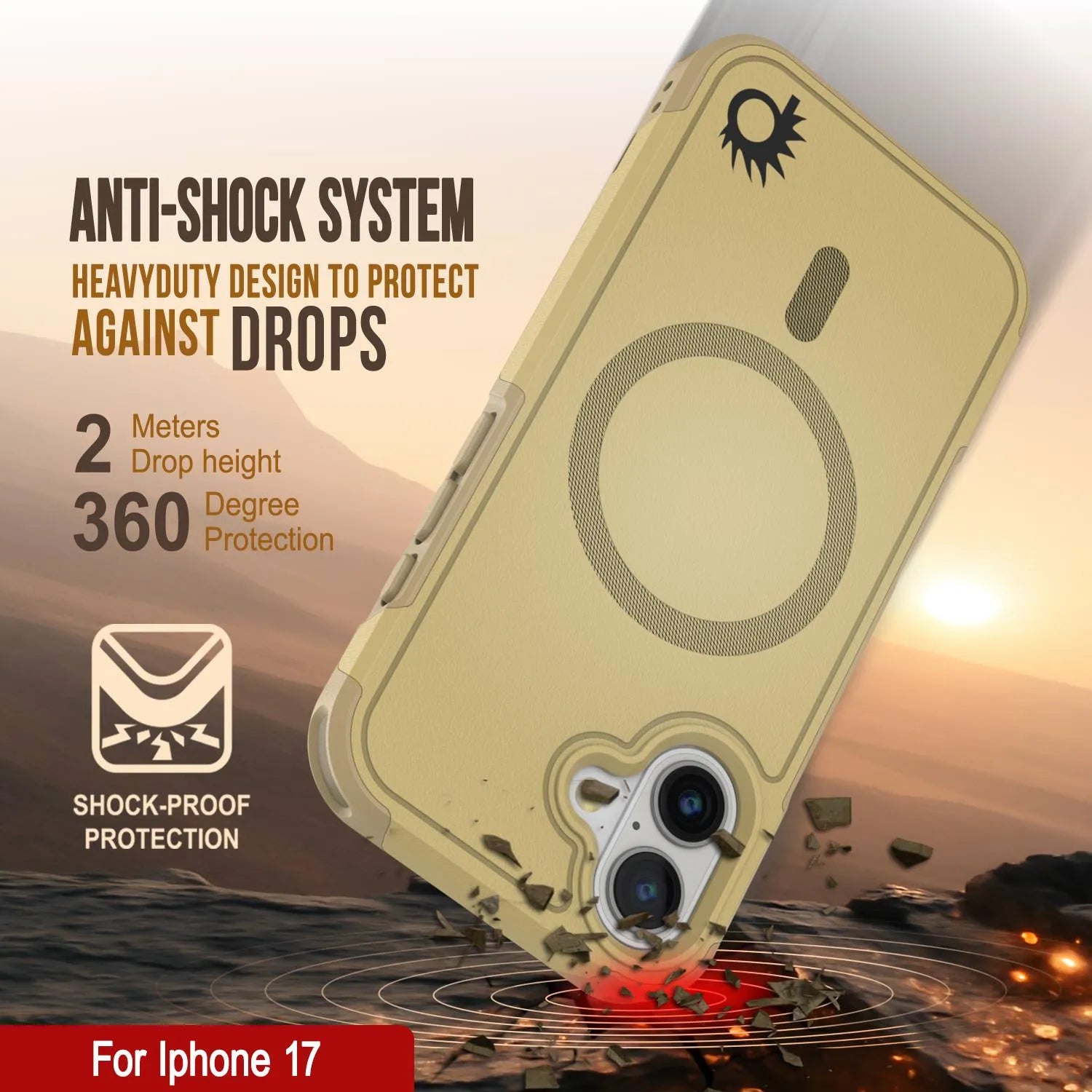 PunkCase iPhone 17 Case, [Spartan 2.0 Series] Clear Rugged Heavy Duty Cover W/Built in Screen Protector [yellow]