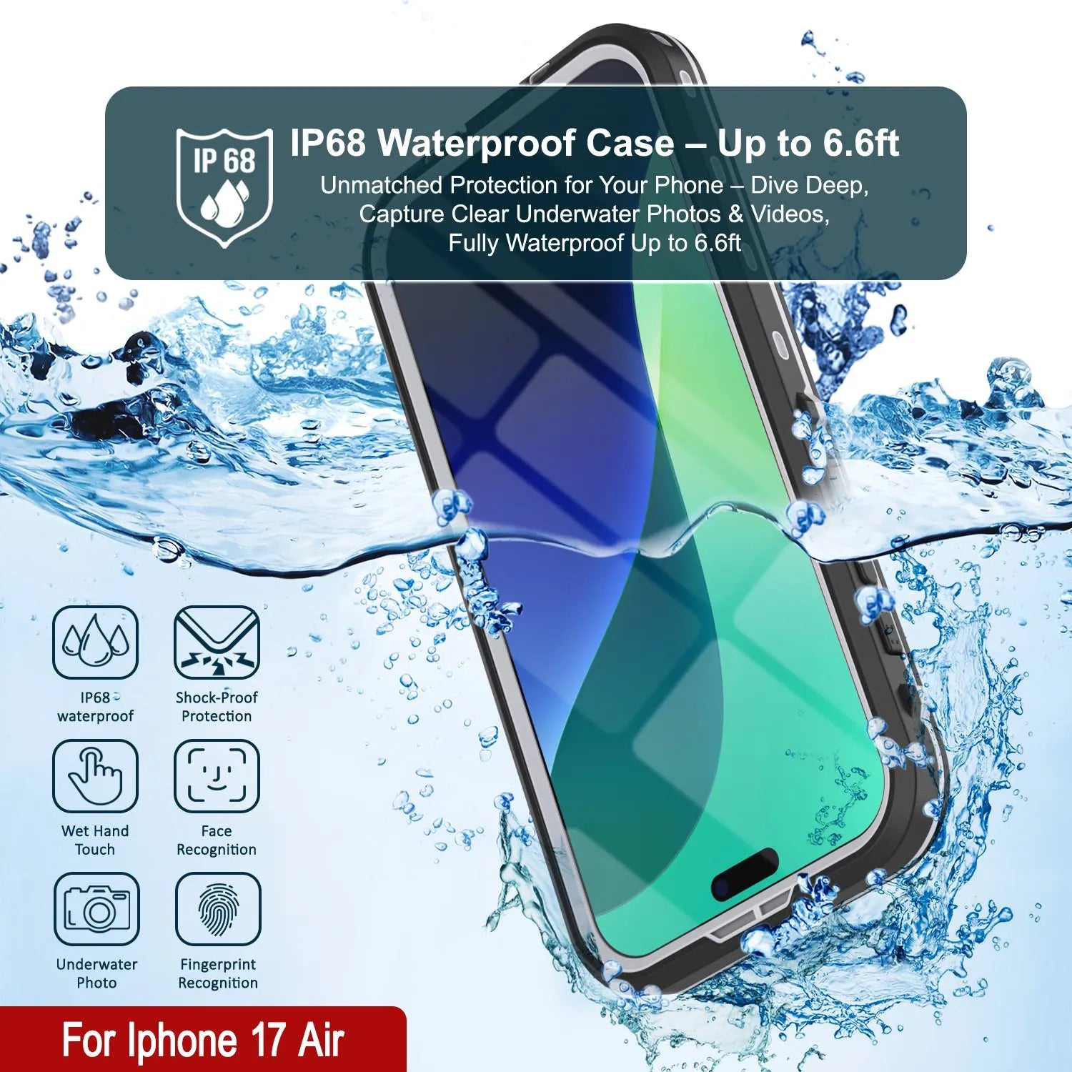 iPhone 17 Air Waterproof IP68 Case, Punkcase [Clear] [StudStar Series] [Slim Fit] [Dirtproof]