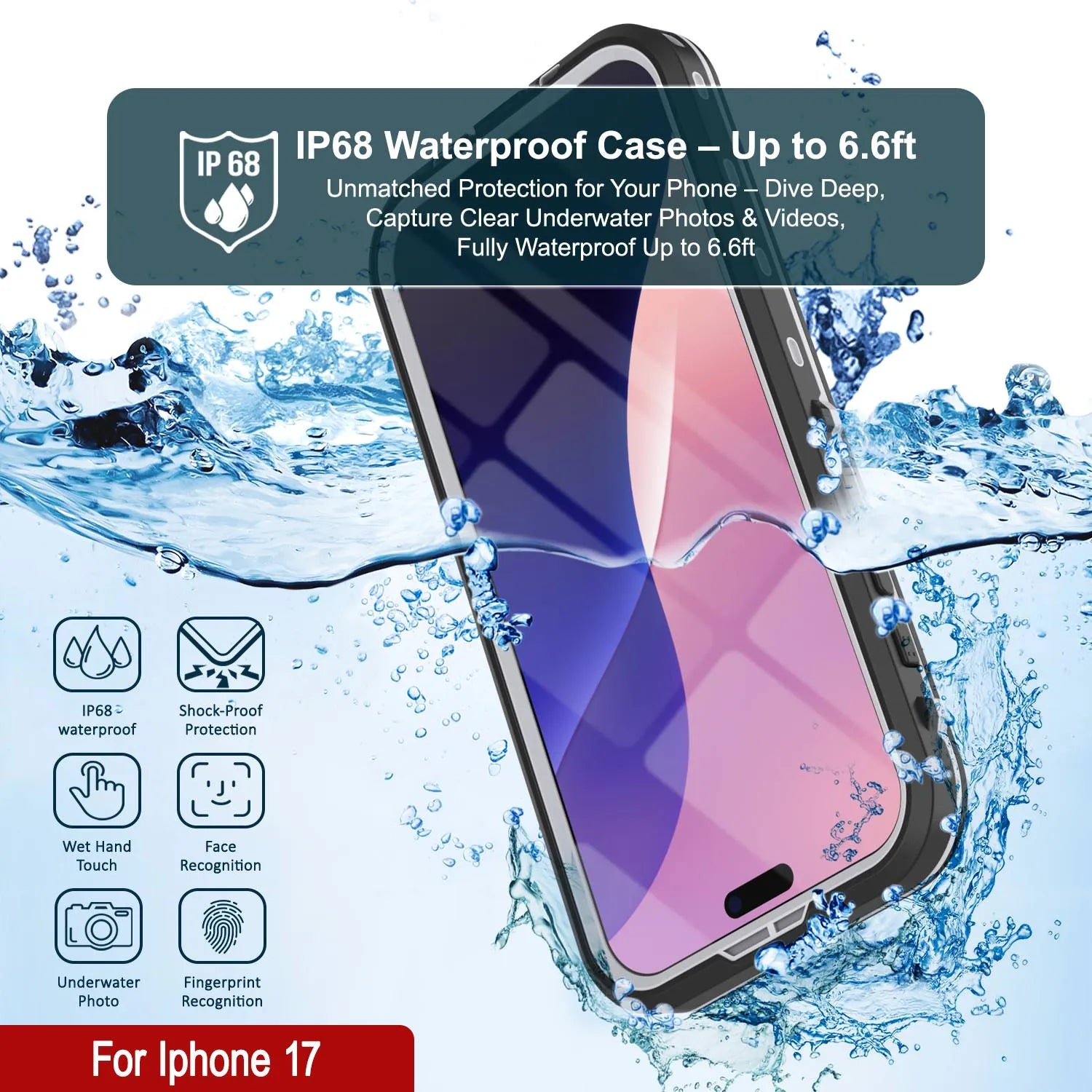 iPhone 17 Waterproof IP68 Case, Punkcase [Clear] [StudStar Series] [Slim Fit] [Dirtproof]