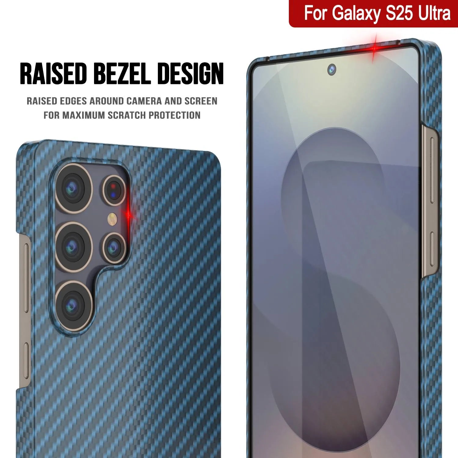 Punkcase Galaxy S25 Ultra Carbon Fiber Case [AramidShield Series] Ultra Slim & Light Kevlar [Blue]