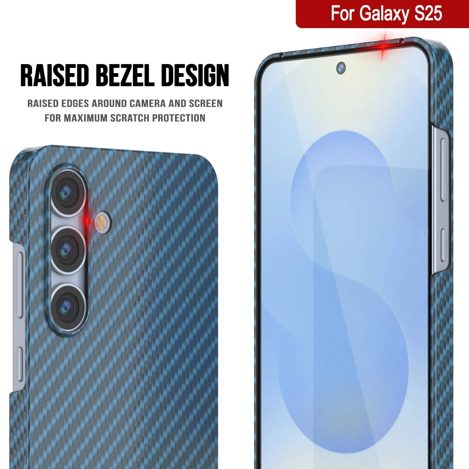 Punkcase Galaxy S25 Carbon Fiber Case [AramidShield Series] Ultra Slim & Light Kevlar [Blue]