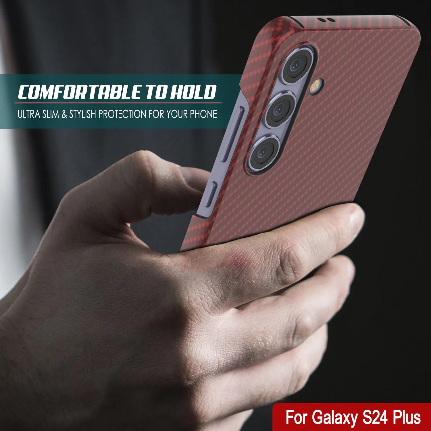 Galaxy S24 Plus Case, Punkcase CarbonShield, Heavy Duty & Ultra Thin Cover [shockproof][non slip] [Red]