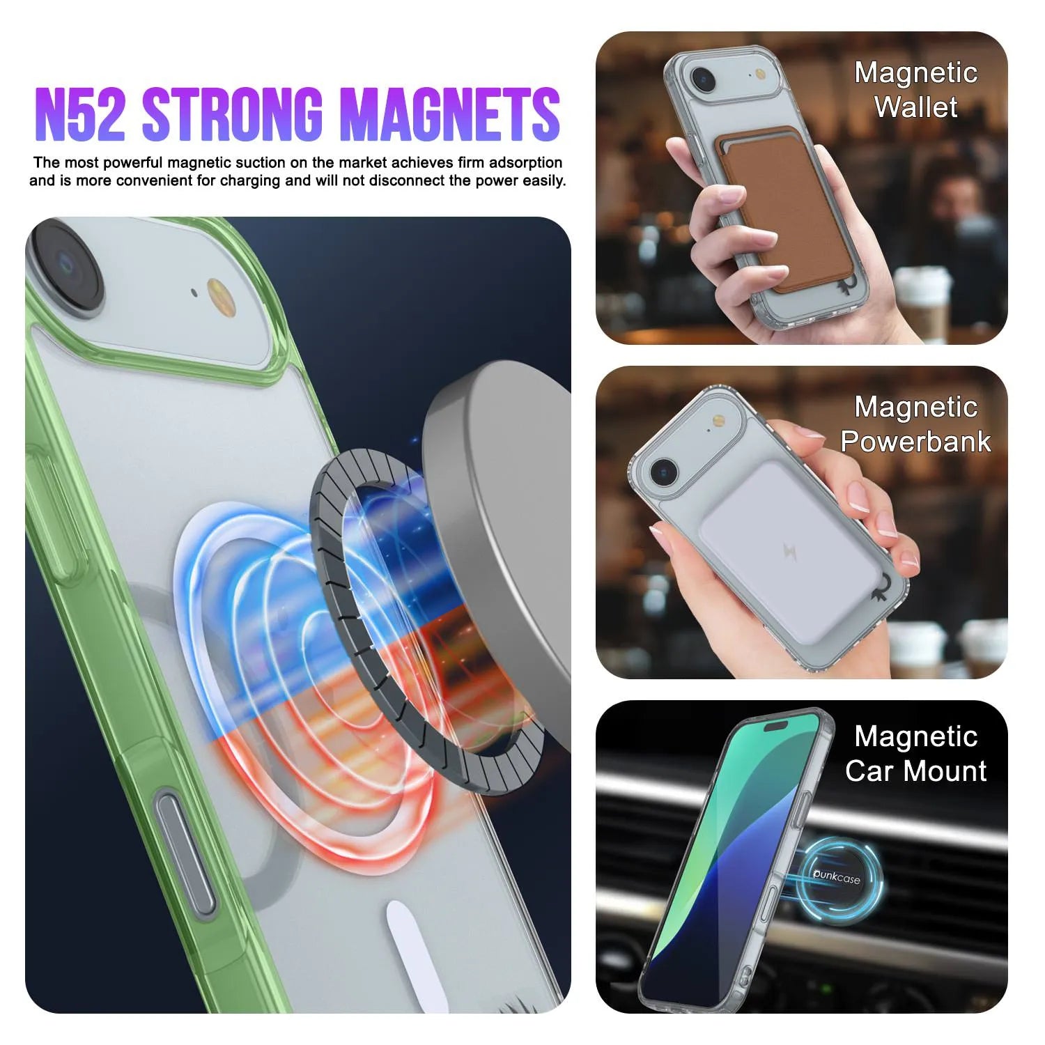 Punkcase iPhone 17 Air Magnetic Wireless Charging Case [ClearMag Series][Green]