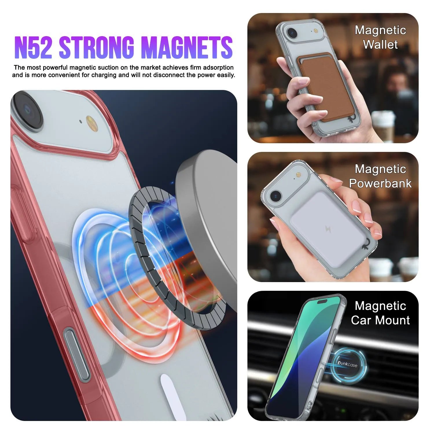Punkcase iPhone 17 Air Magnetic Wireless Charging Case [ClearMag Series][Red]