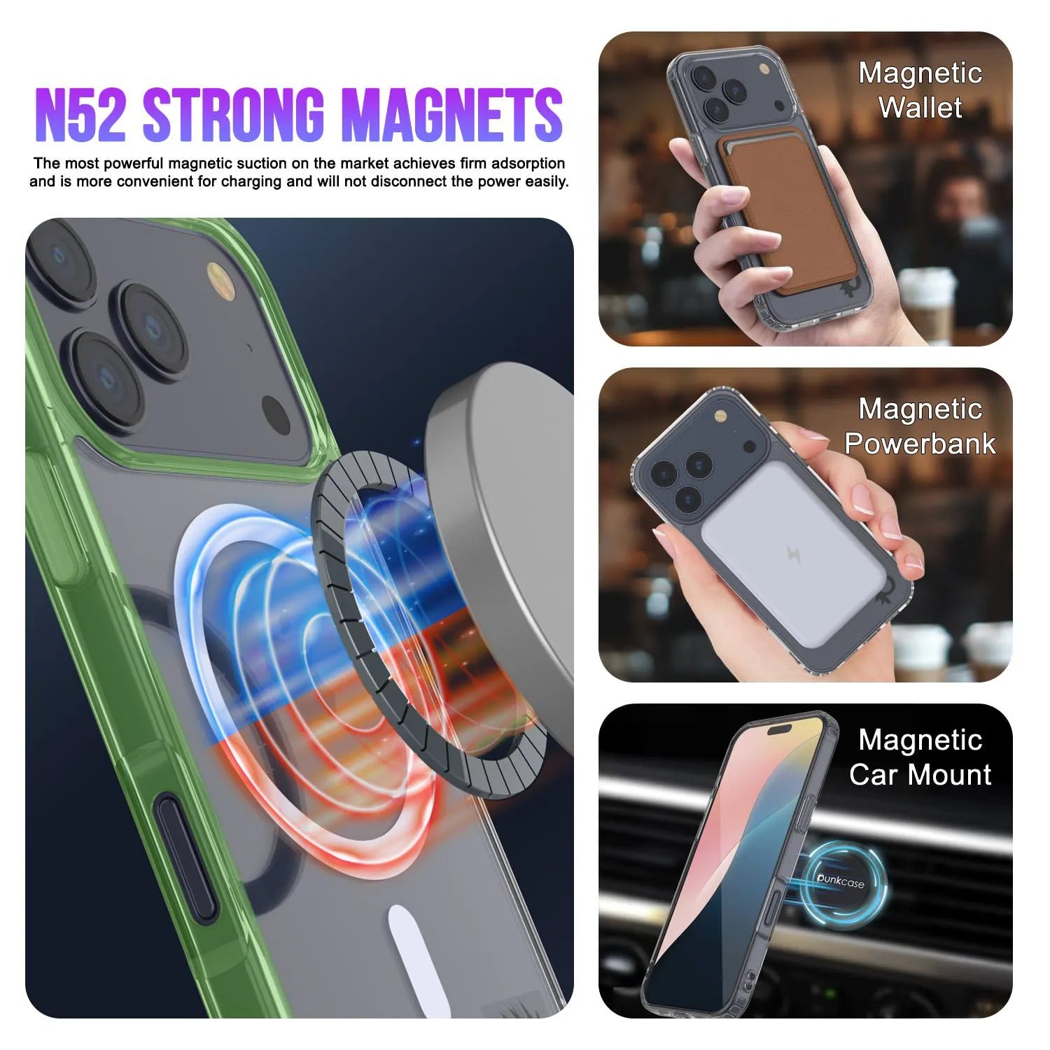 Punkcase iPhone 17 Pro Max Magnetic Wireless Charging Case [ClearMag Series][Green]