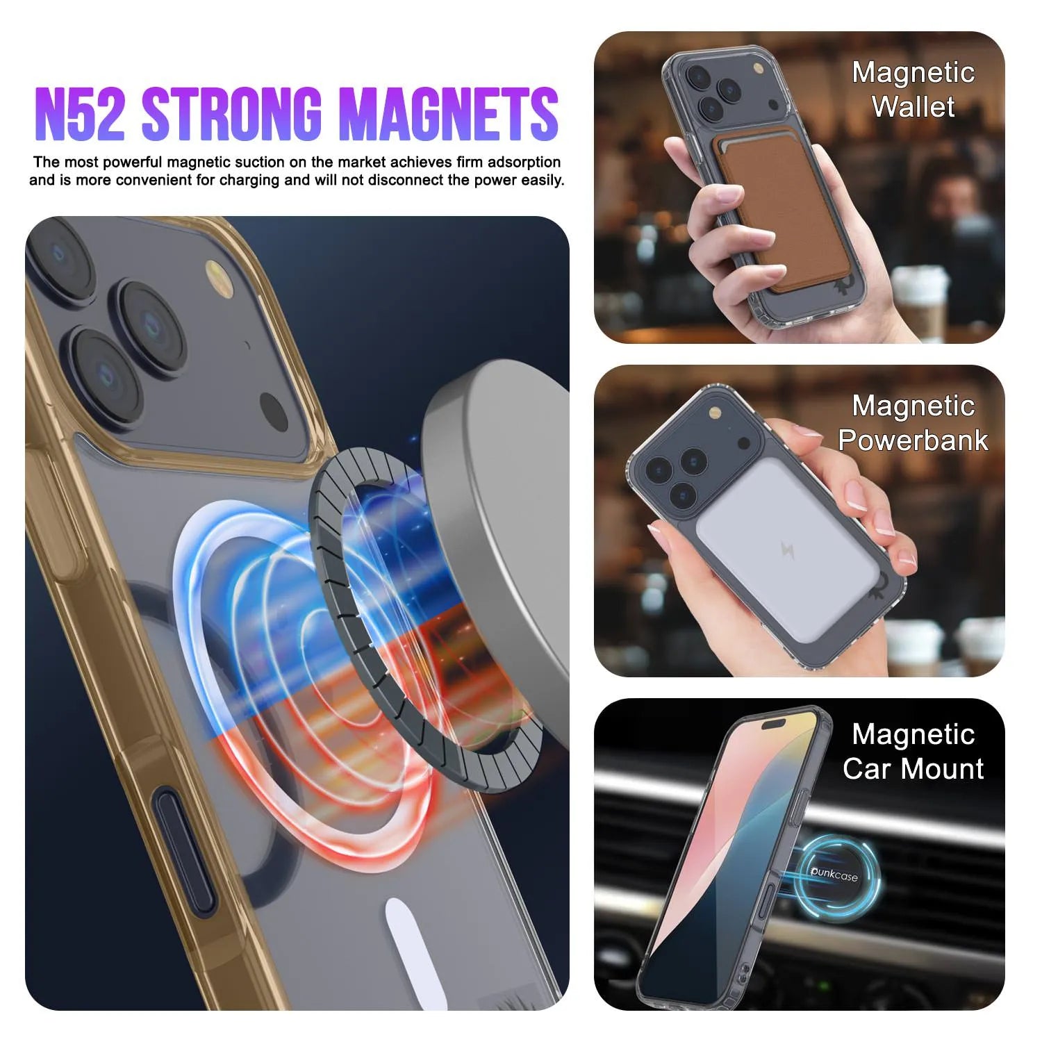 Punkcase iPhone 17 Pro Max Magnetic Wireless Charging Case [ClearMag Series][Gold]