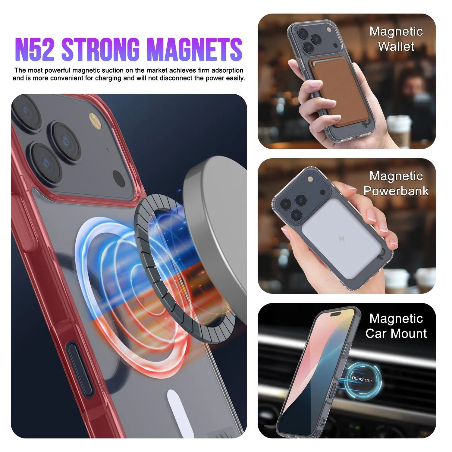 Punkcase iPhone 17 Pro Max Magnetic Wireless Charging Case [ClearMag Series][Red]