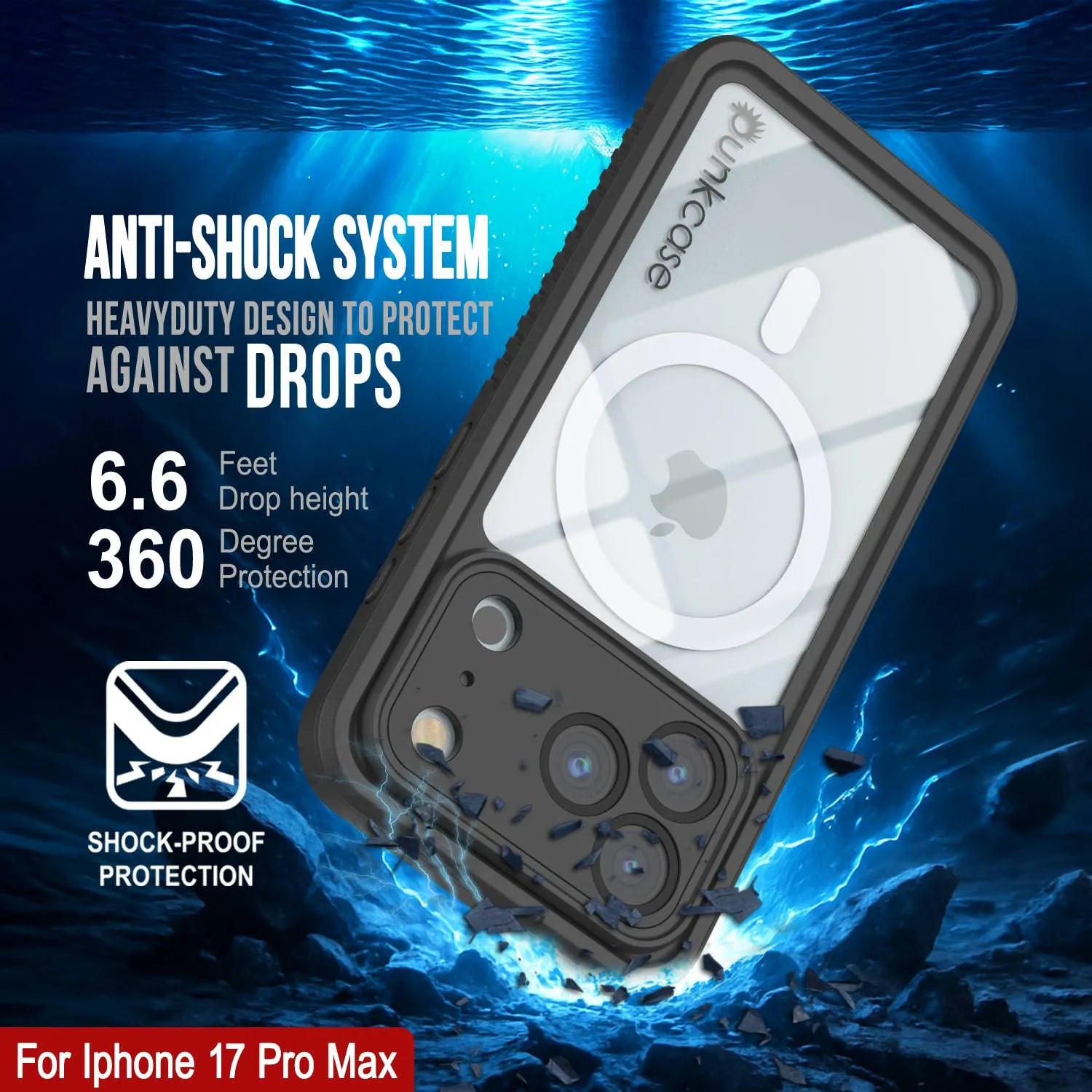 iPhone 17 Pro Max Waterproof Case, Punkcase [Extreme Series] Armor Cover W/ Built In Screen Protector [Red]
