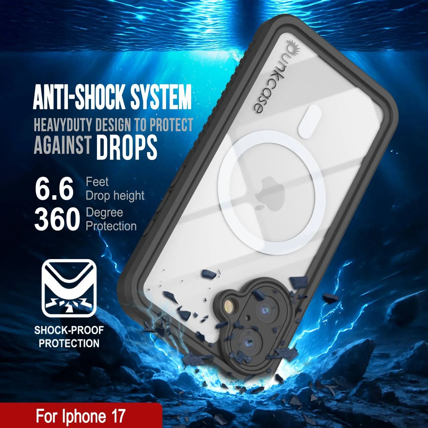 iPhone 17 Waterproof Case, Punkcase [Extreme Mag Series] Armor Cover W/ Built In Screen Protector [Blue]