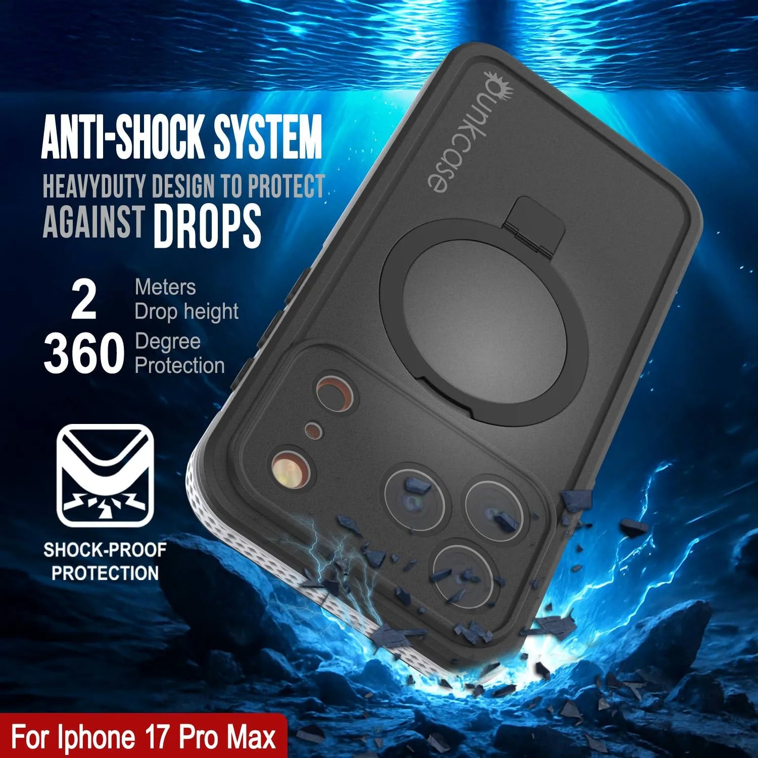 iPhone 17 Pro Max Waterproof Case [Kickstud 2.0 Series] Protective IP68 Cover W/Screen Protector & Kickstand [White]