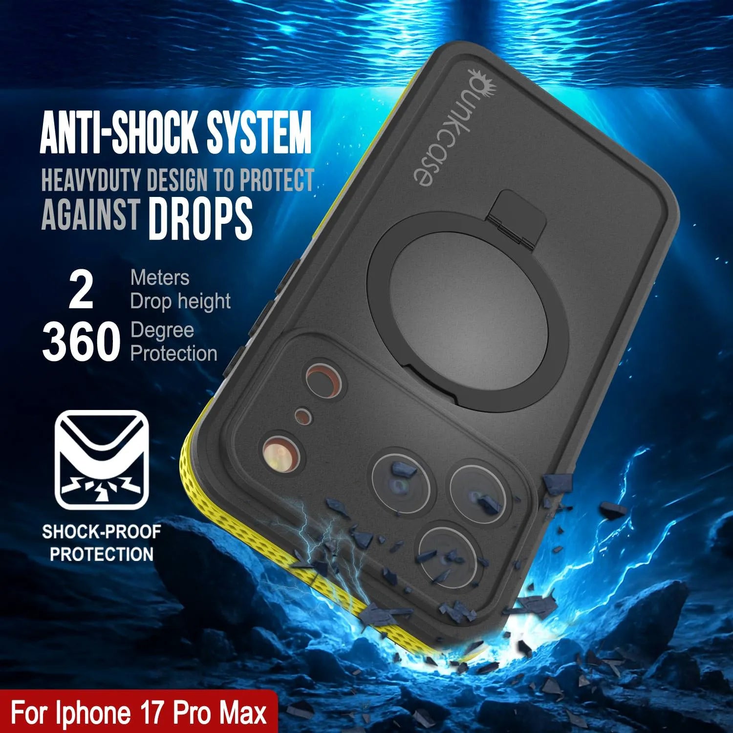 iPhone 17 Pro Max Waterproof Case [Kickstud 2.0 Series] Protective IP68 Cover W/Screen Protector & Kickstand [Yellow]
