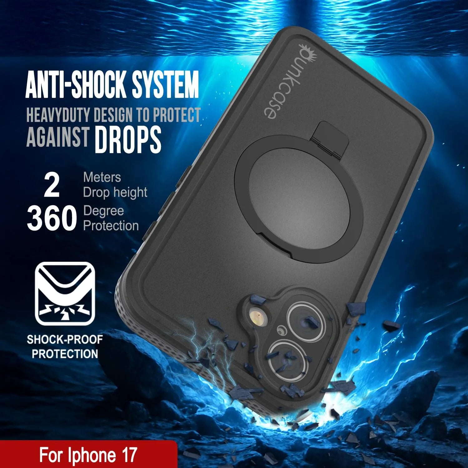iPhone 17 Waterproof Case [Kickstud 2.0 Series] Protective IP68 Cover W/Screen Protector & Kickstand [Grey]