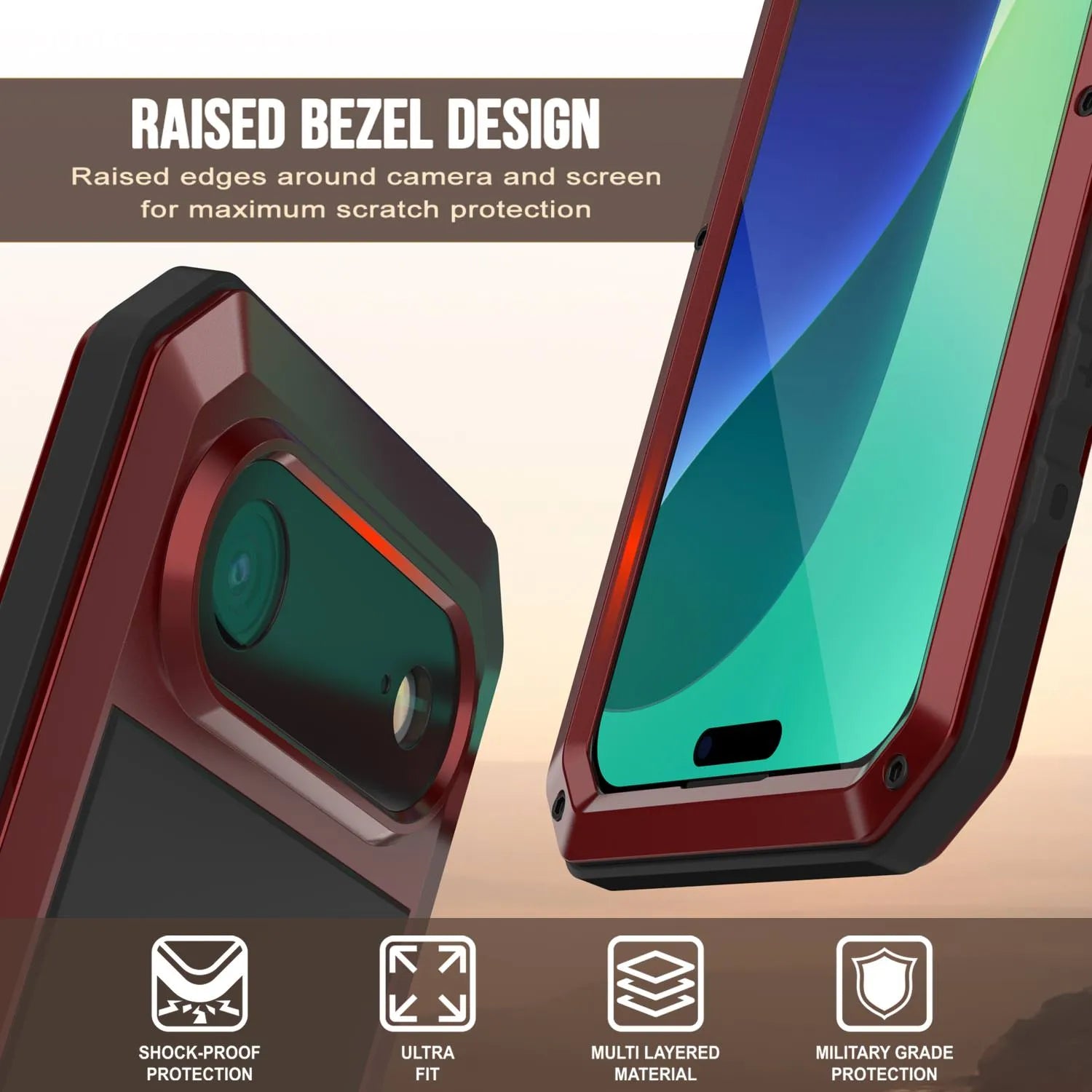 iPhone 17 Air Metal Case, Heavy Duty Military Grade Armor Cover [shock proof] Full Body Hard [Red]