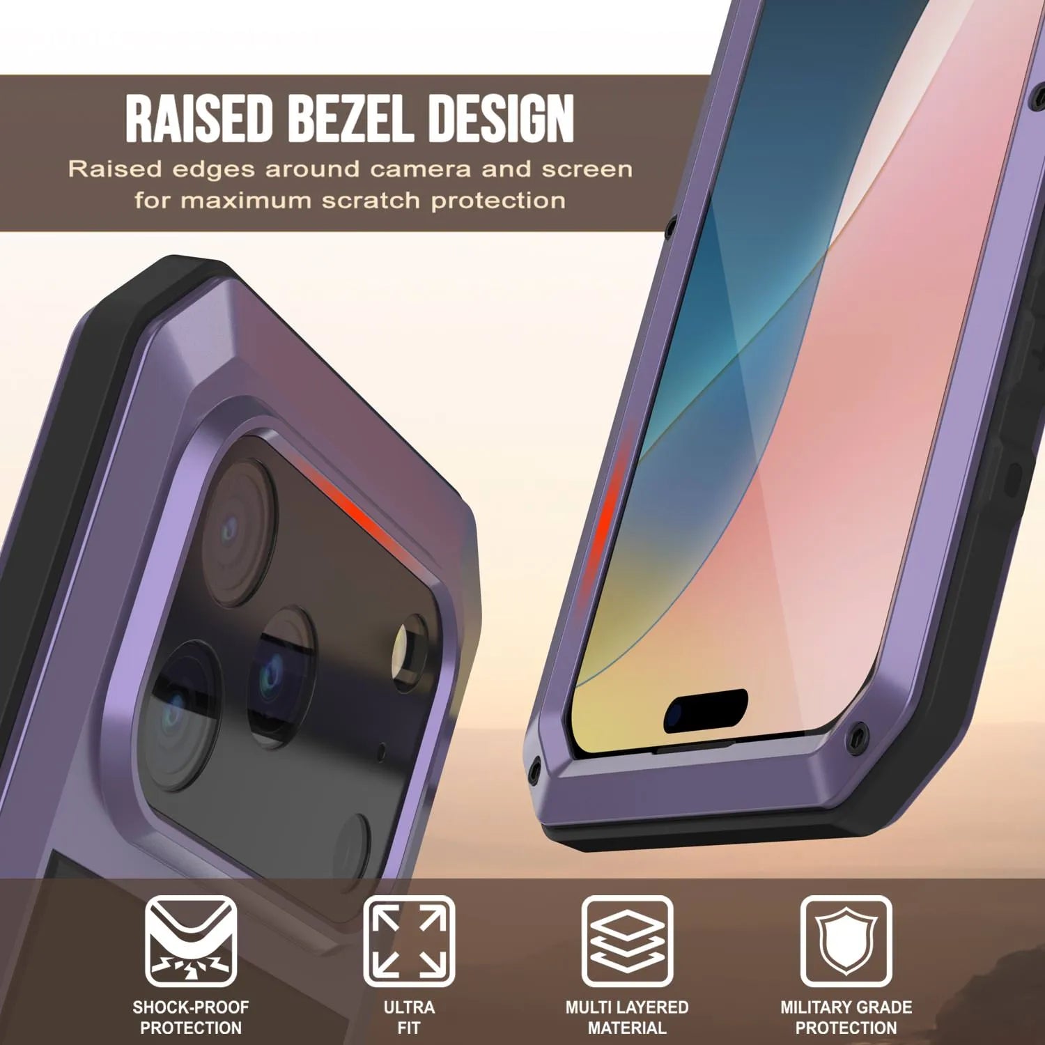 iPhone 17 Pro Metal Case, Heavy Duty Military Grade Armor Cover [shock proof] Full Body Hard [Purple]