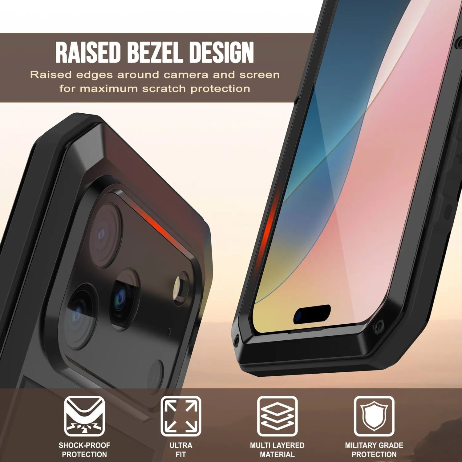 iPhone 17 Pro Metal Case, Heavy Duty Military Grade Armor Cover [shock proof] Full Body Hard [Black]