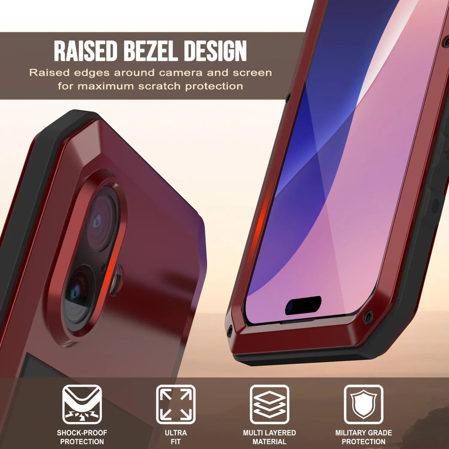 iPhone 17 Metal Case, Heavy Duty Military Grade Armor Cover [shock proof] Full Body Hard [Red]
