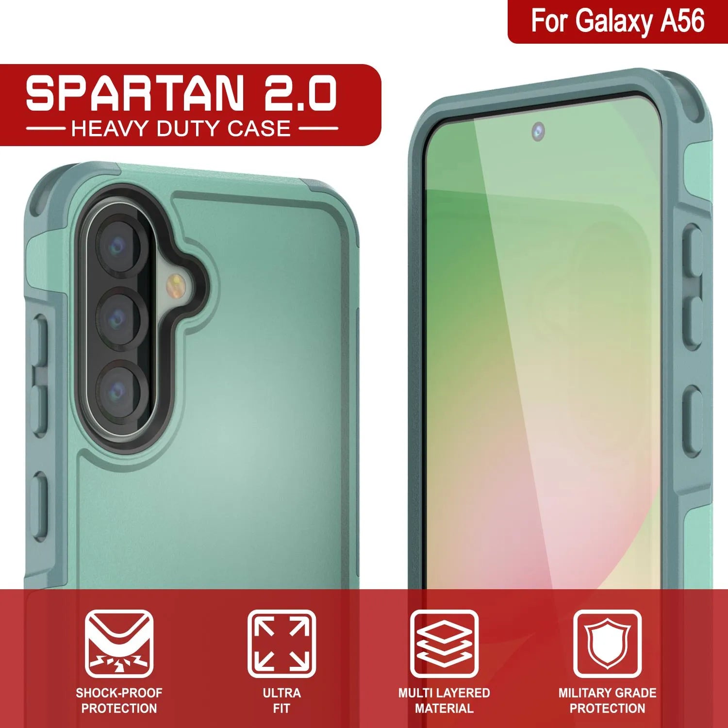 PunkCase Galaxy A56 Case, [Spartan 2.0 Series] Clear Rugged Heavy Duty Cover [Teal]