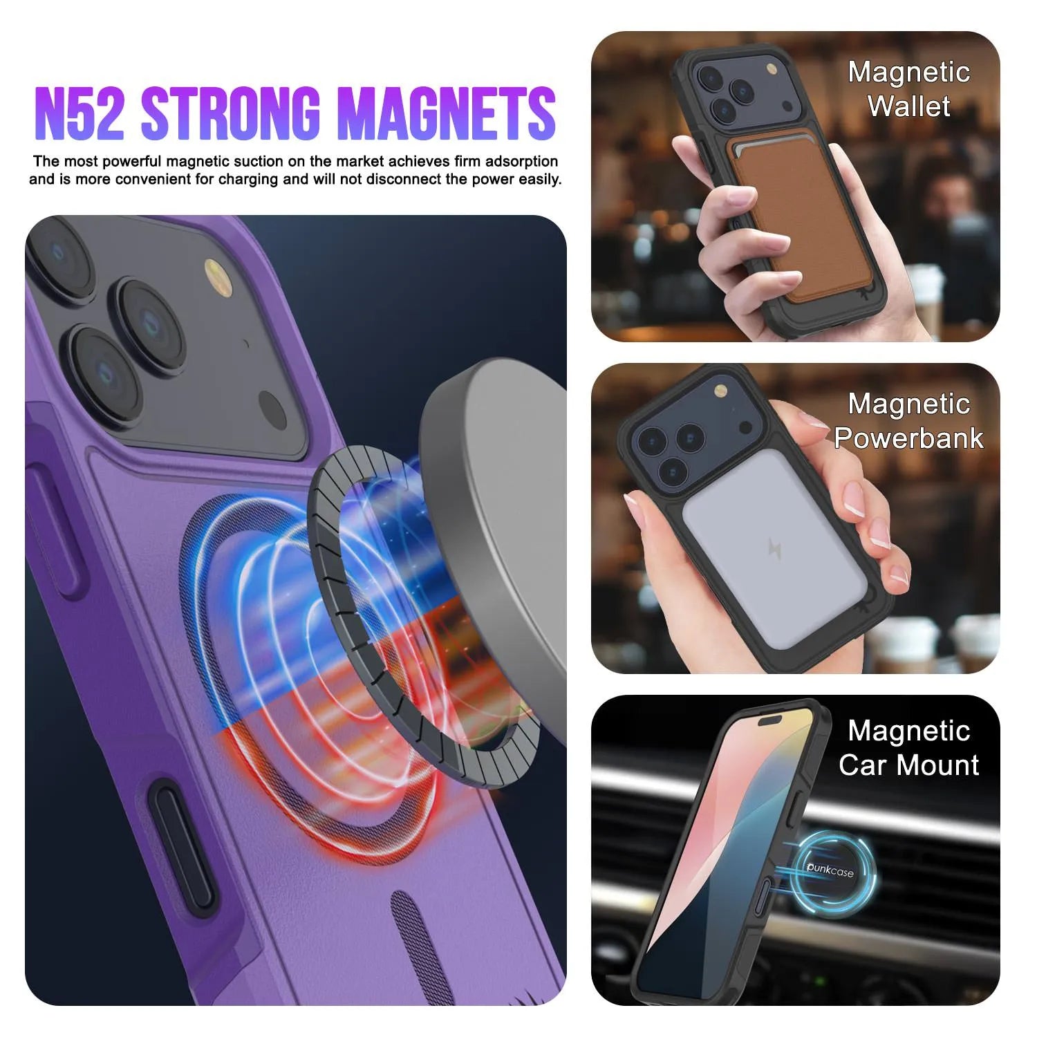 PunkCase iPhone 17 Pro Max Case, [Spartan 2.0 Series] Clear Rugged Heavy Duty Cover W/Built in Screen Protector [purple]