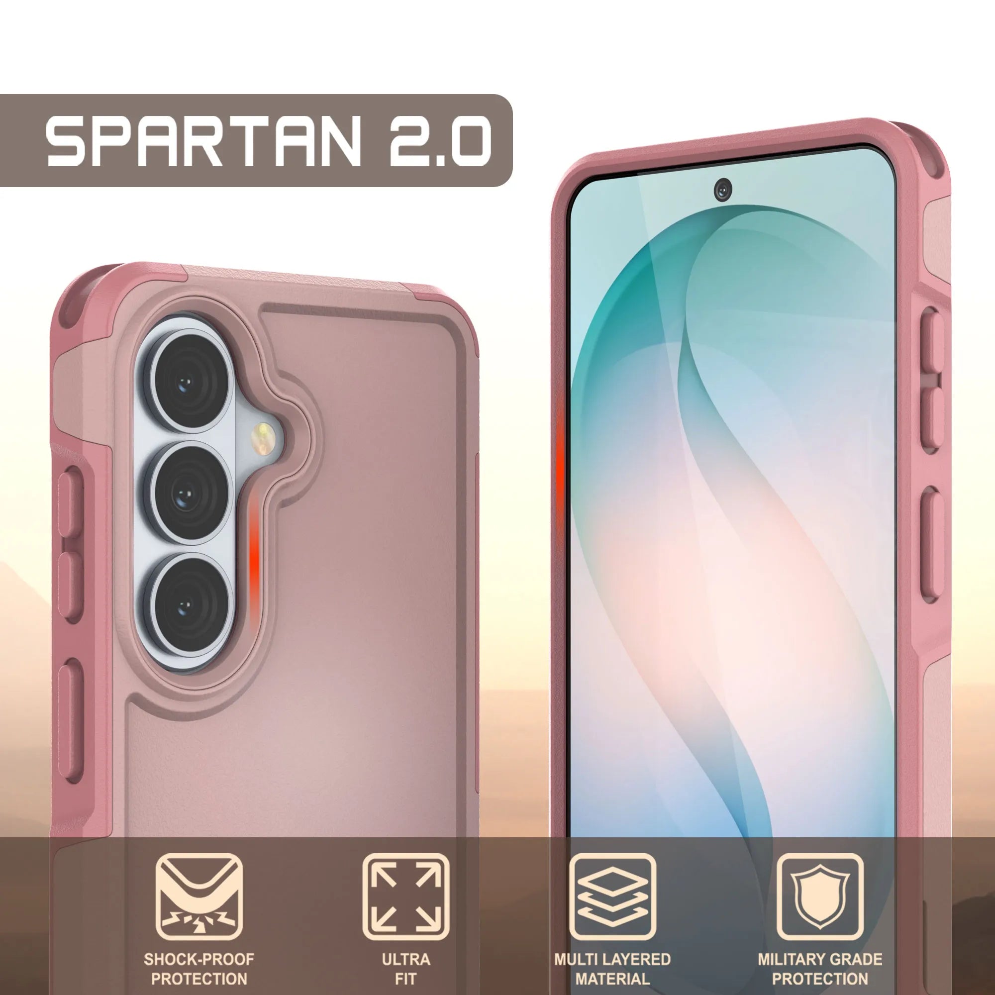 PunkCase Galaxy S26+ Plus Case, [Spartan 2.0 Series] Clear Rugged Heavy Duty Cover [Pink]