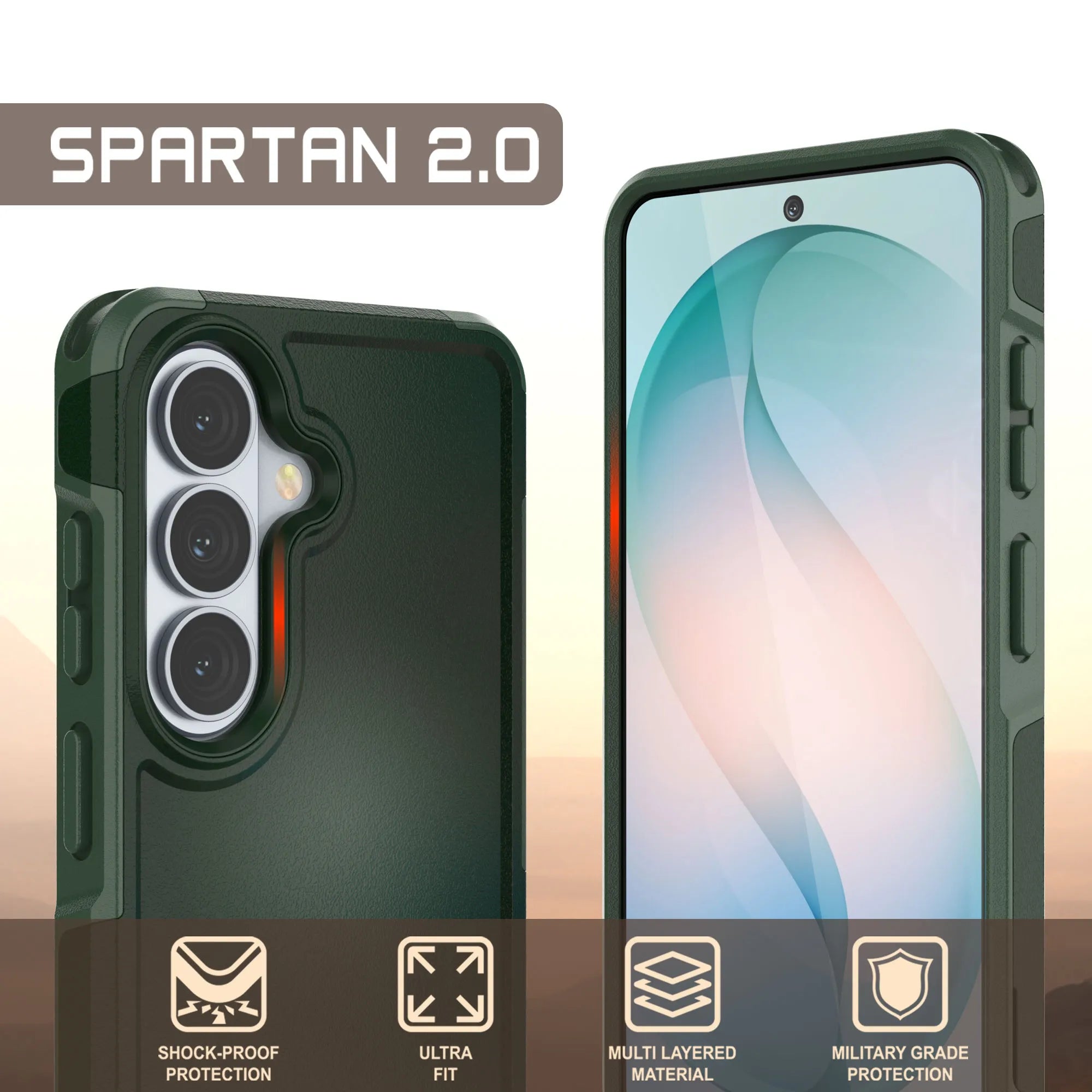 PunkCase Galaxy S26+ Plus Case, [Spartan 2.0 Series] Clear Rugged Heavy Duty Cover [Dark Green]