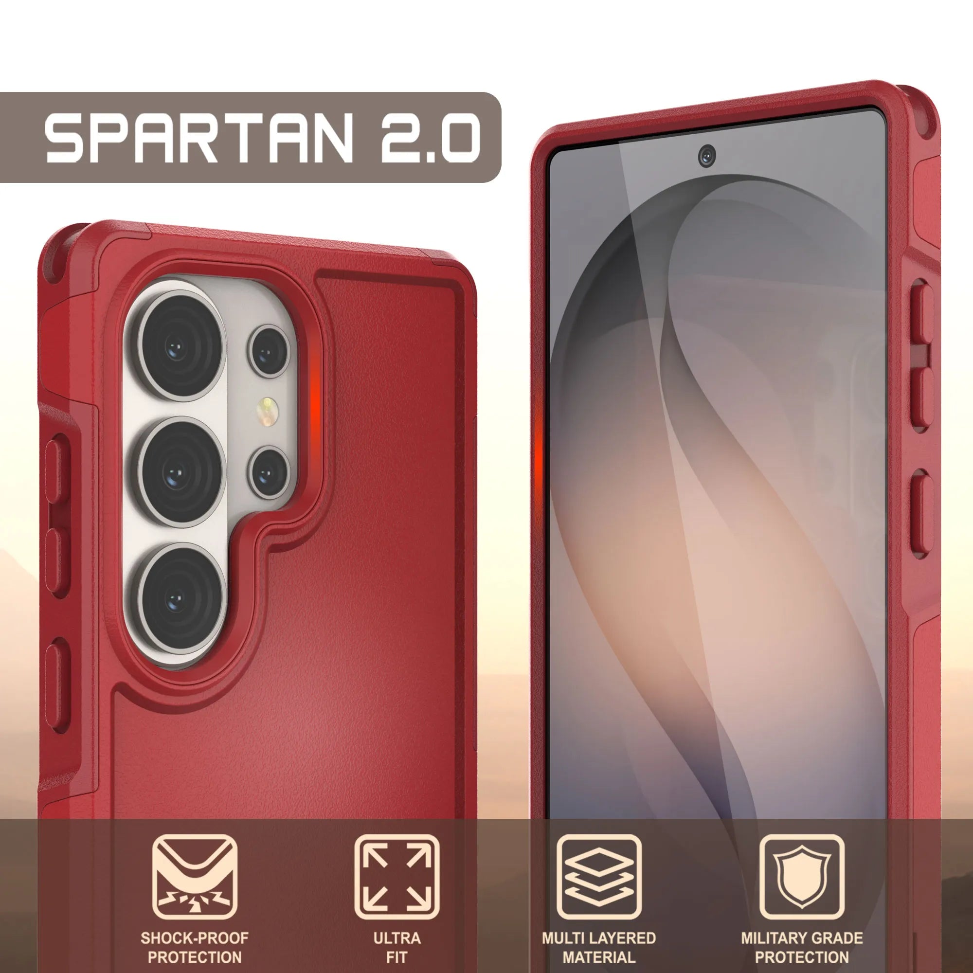 PunkCase Galaxy S26 Ultra Case, [Spartan 2.0 Series] Clear Rugged Heavy Duty Cover [Red]