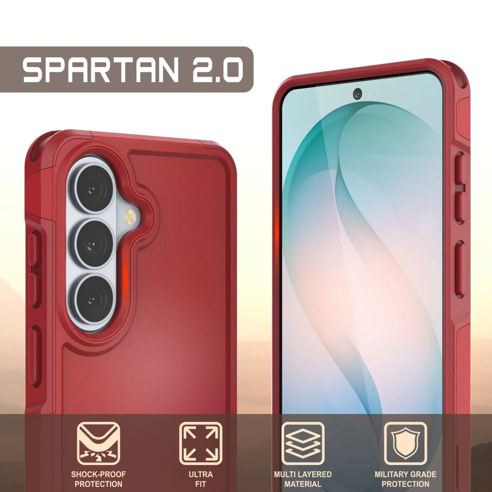 PunkCase Galaxy S26 Case, [Spartan 2.0 Series] Clear Rugged Heavy Duty Cover [Red]