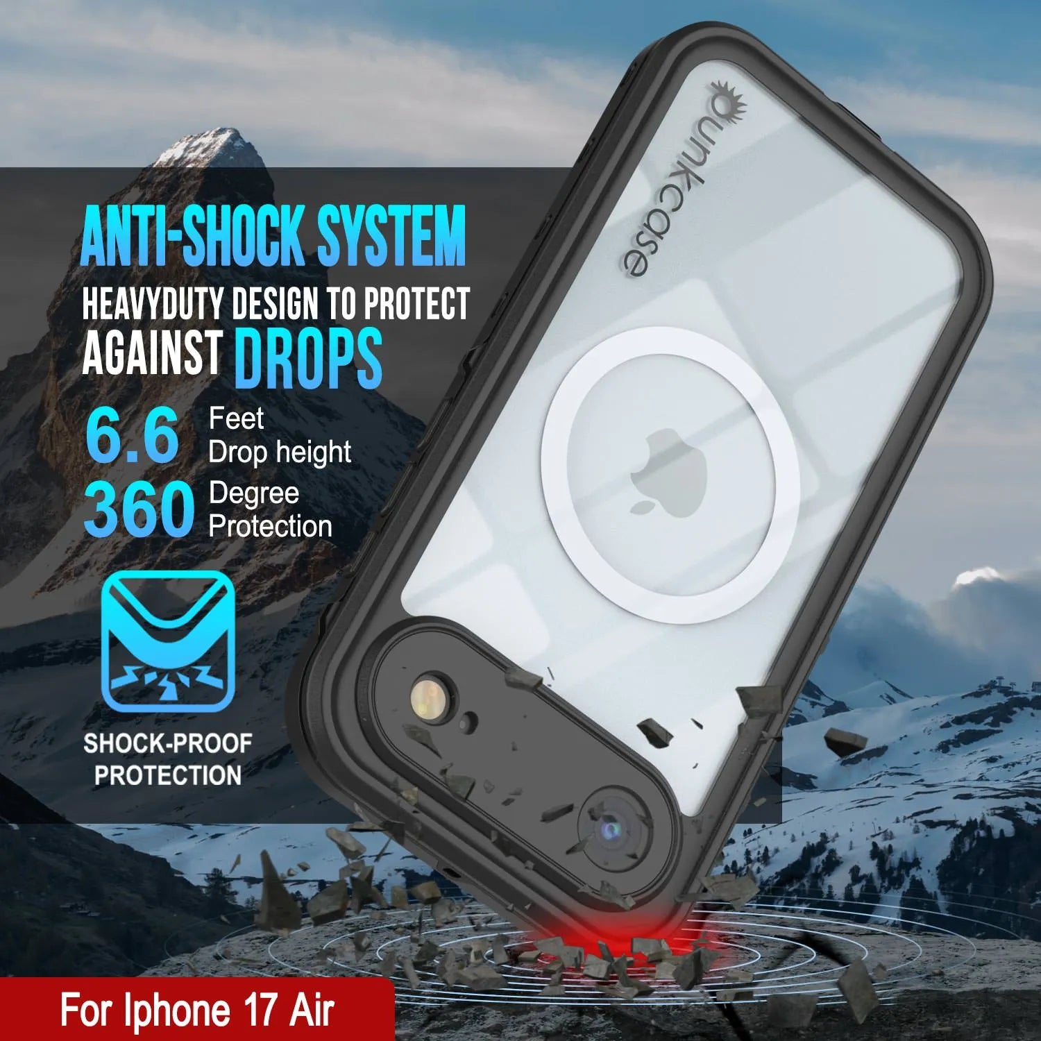 iPhone 17 Air Waterproof IP68 Case, Punkcase [Black] [StudStar Series] [Slim Fit]