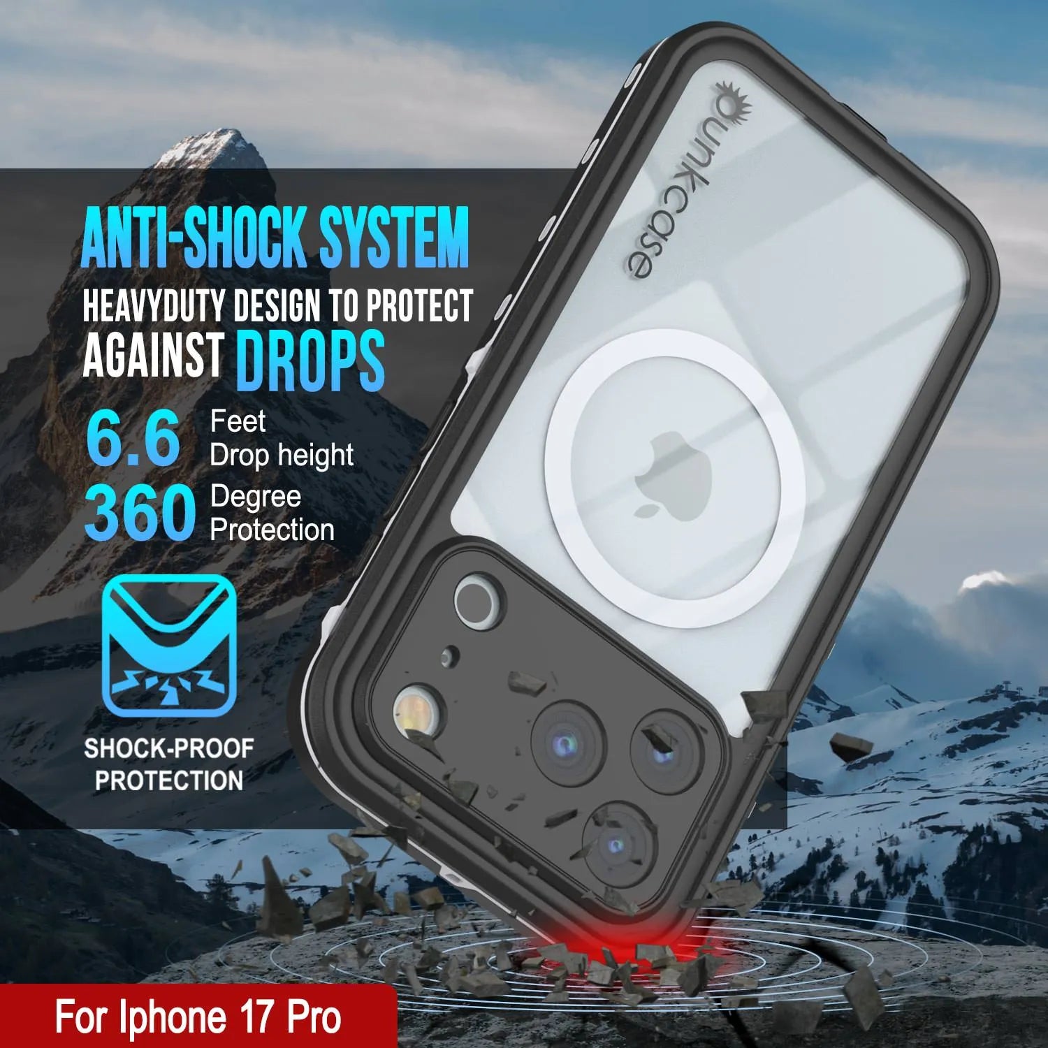iPhone 17 Pro Waterproof IP68 Case, Punkcase [White] [StudStar Series] [Slim Fit] [Dirtproof]
