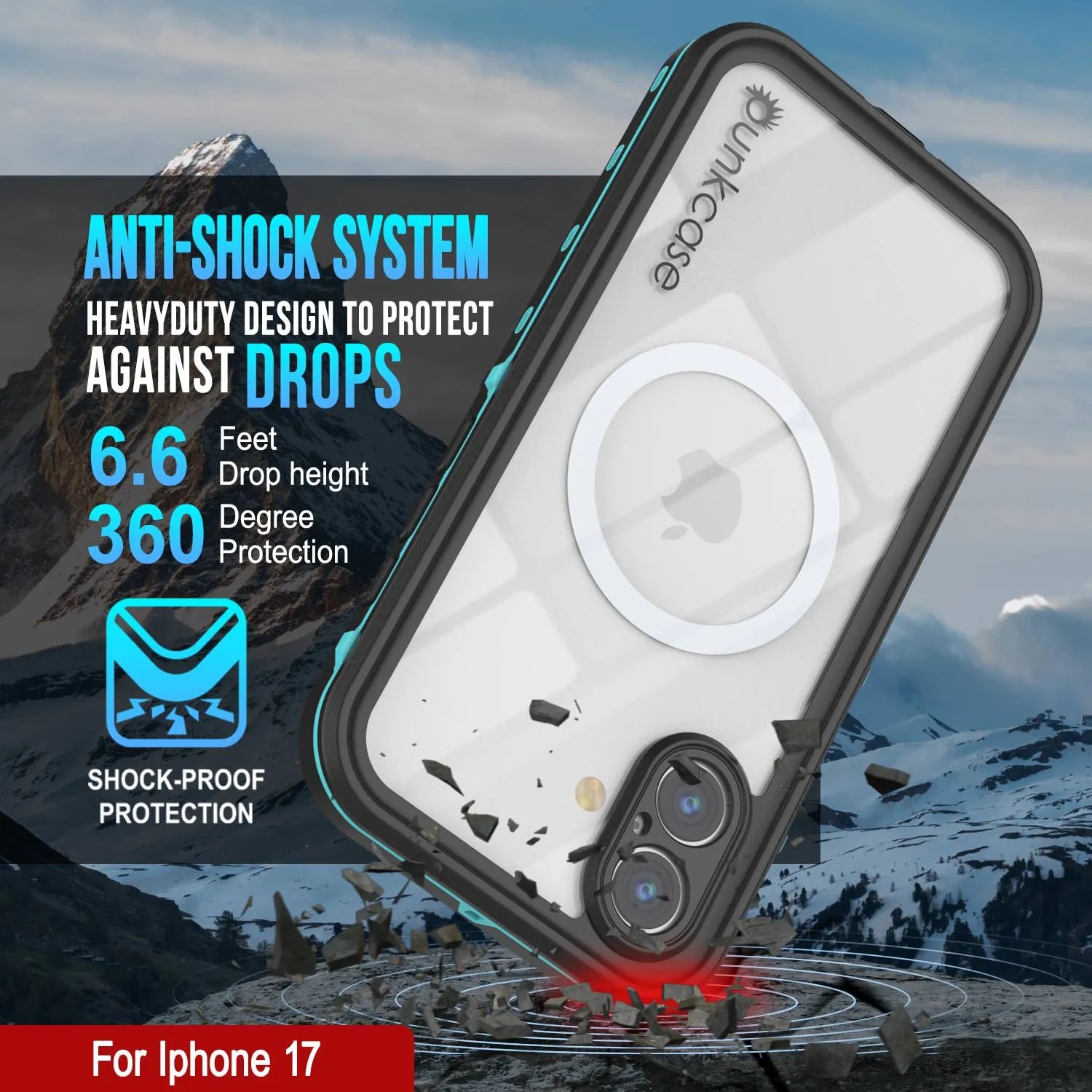 iPhone 17 Waterproof IP68 Case, Punkcase [Teal] [StudStar Series] [Slim Fit]