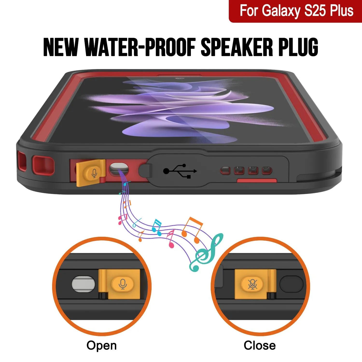 Galaxy S25+ Plus Waterproof Case PunkCase StudStar Red Thin 6.7ft Underwater IP68 Shock/Snow Proof