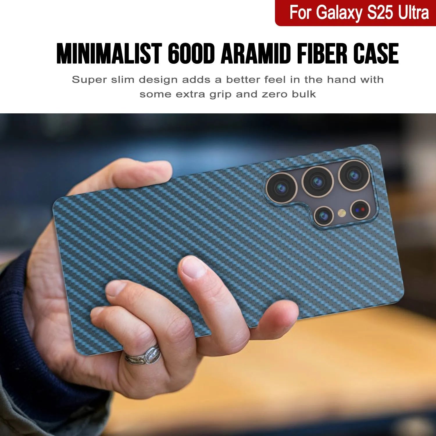 Punkcase Galaxy S25 Ultra Carbon Fiber Case [AramidShield Series] Ultra Slim & Light Kevlar [Blue]