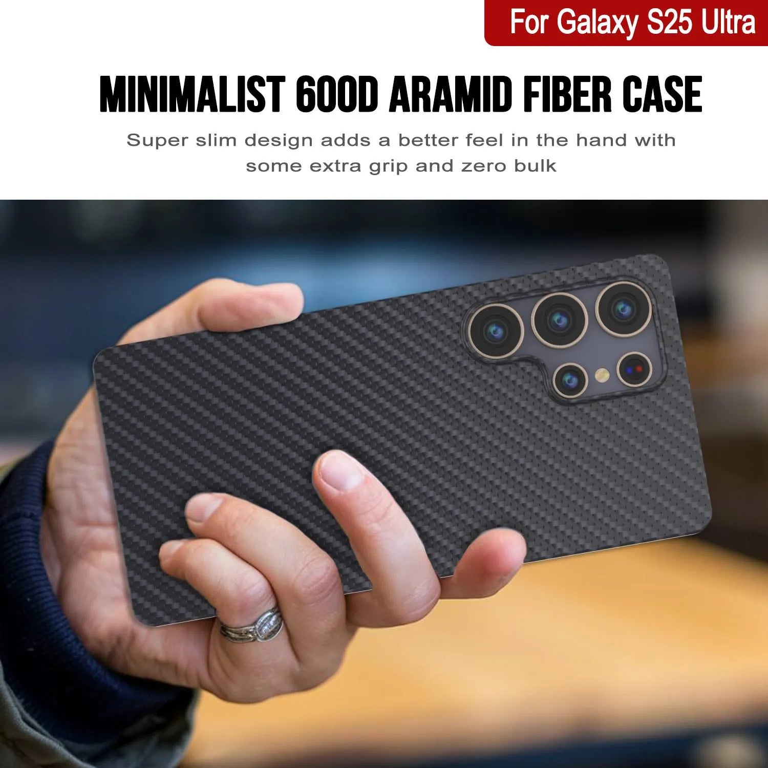 Punkcase Galaxy S25 Ultra Carbon Fiber Case [AramidShield Series] Ultra Slim & Light Kevlar [Black]