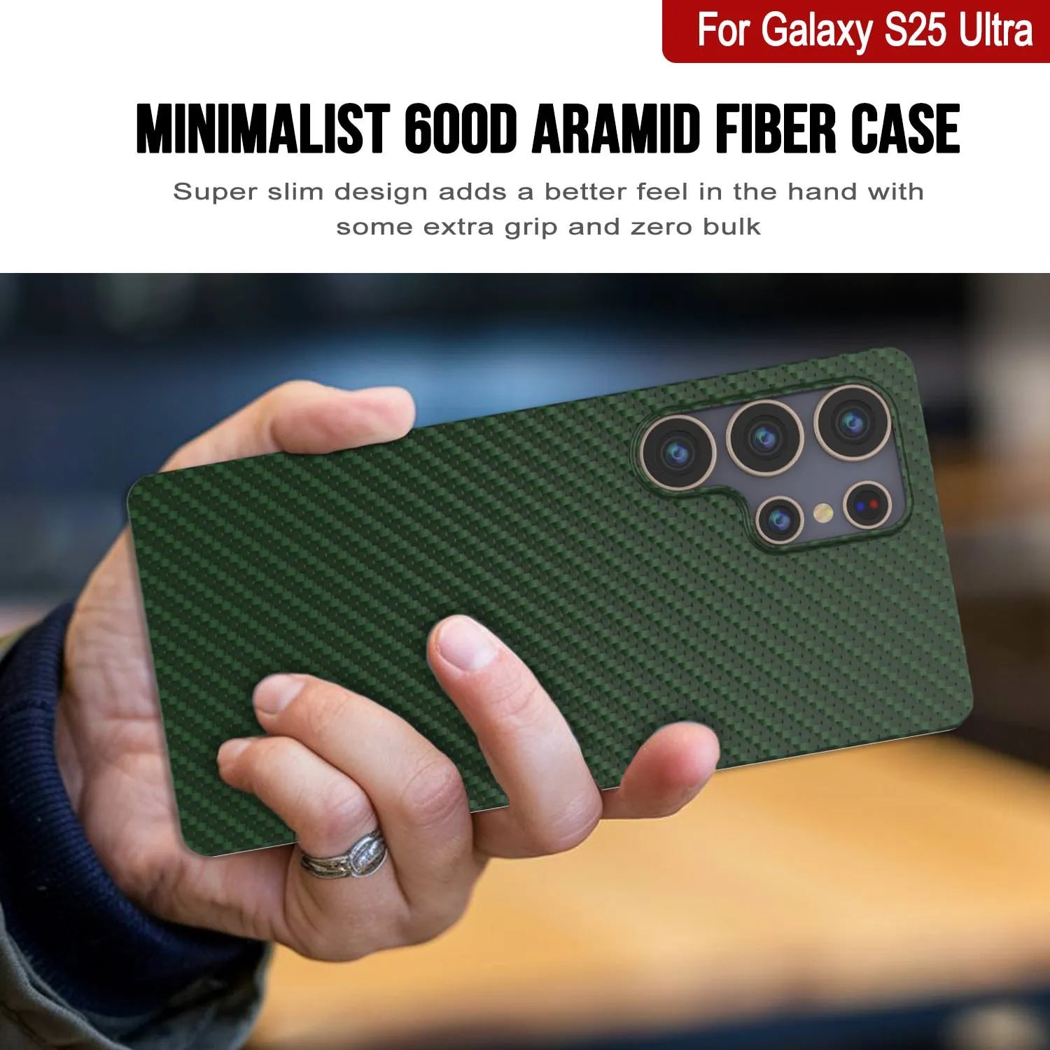 Punkcase Galaxy S25 Ultra Carbon Fiber Case [AramidShield Series] Ultra Slim & Light Kevlar [Green]