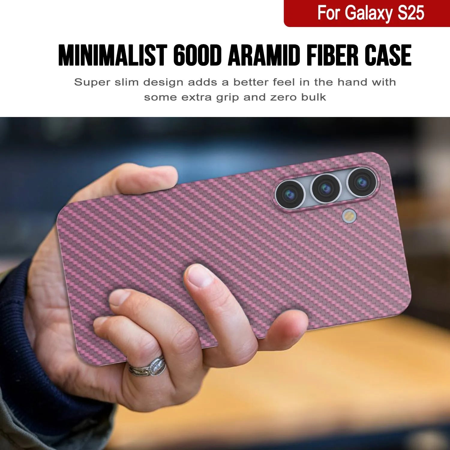 Punkcase Galaxy S25 Carbon Fiber Case [AramidShield Series] Ultra Slim & Light Kevlar [Pink]