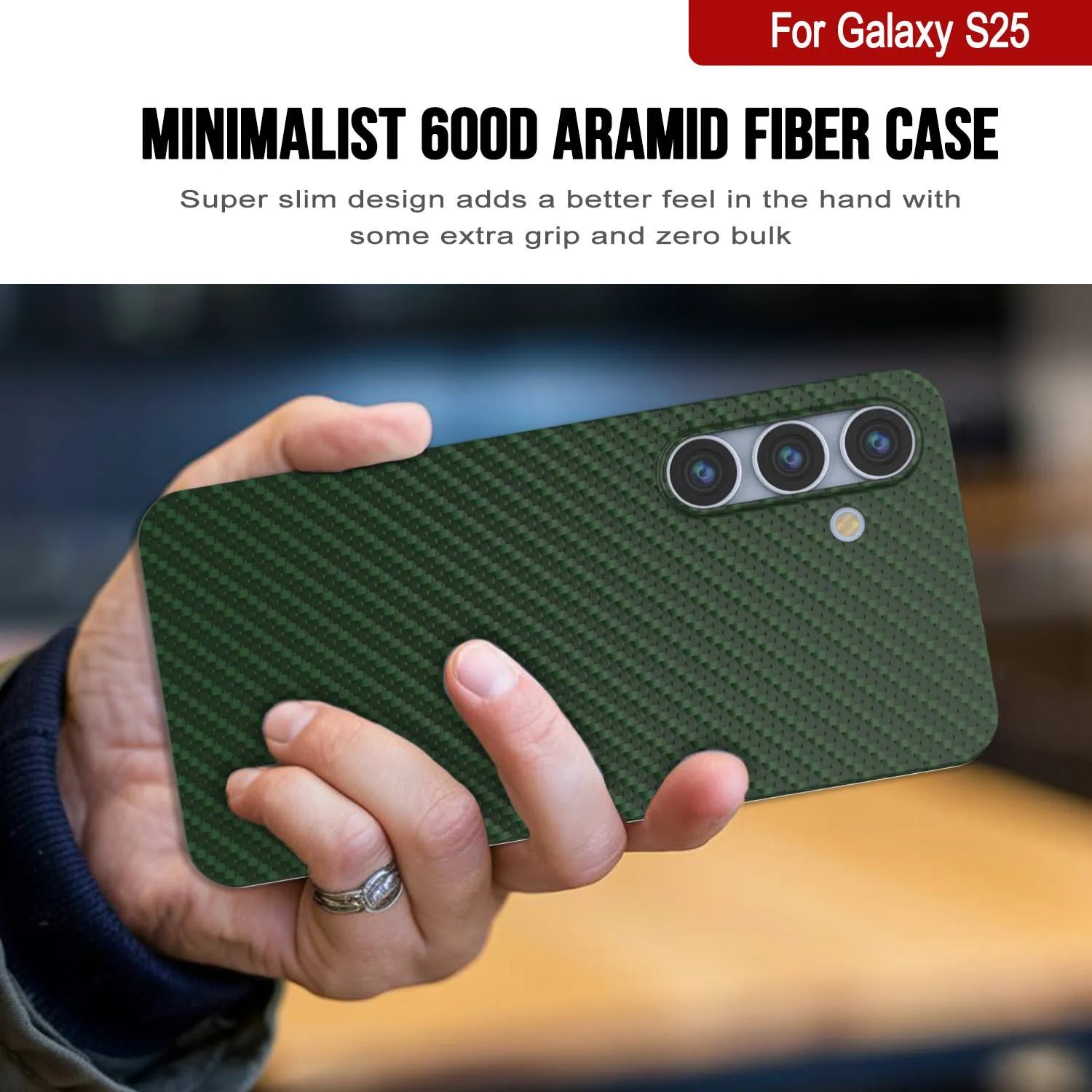 Punkcase Galaxy S25 Carbon Fiber Case [AramidShield Series] Ultra Slim & Light Kevlar [Green]