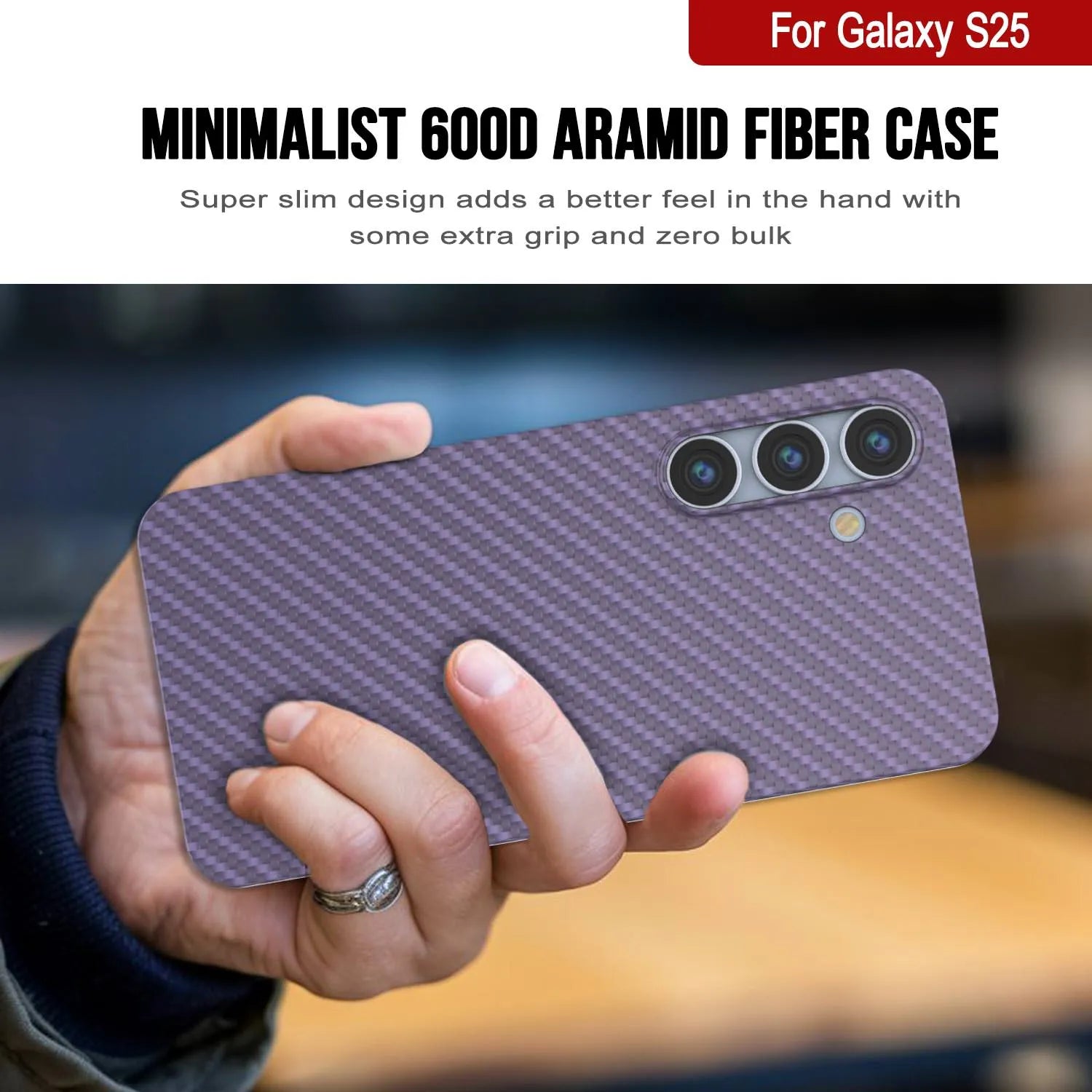 Punkcase Galaxy S25 Carbon Fiber Case [AramidShield Series] Ultra Slim & Light Kevlar [Lilac]