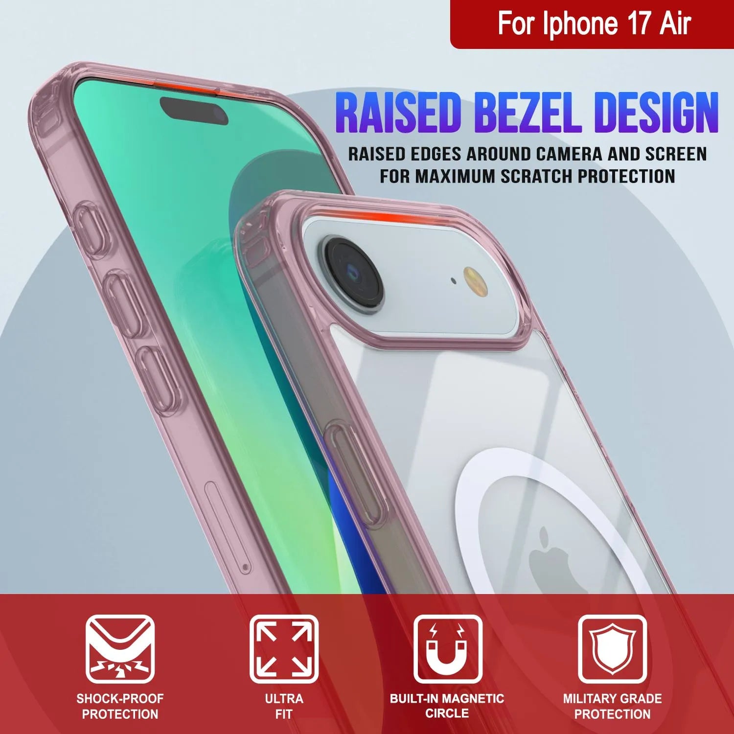 Punkcase iPhone 17 Air Magnetic Wireless Charging Case [ClearMag Series][Rose]