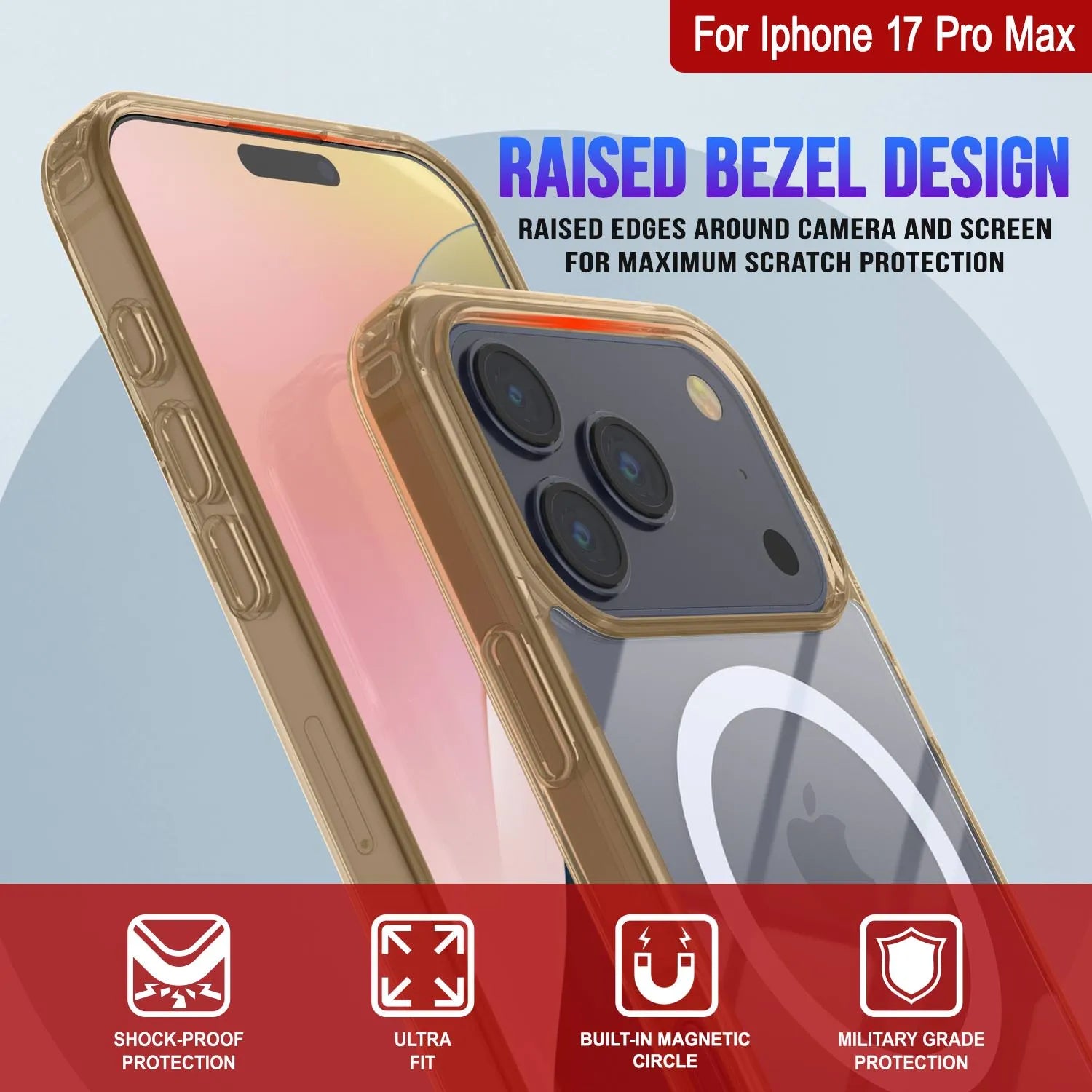Punkcase iPhone 17 Pro Max Magnetic Wireless Charging Case [ClearMag Series][Gold]
