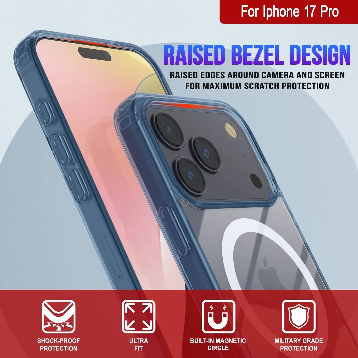 Punkcase iPhone 17 Pro Magnetic Wireless Charging Case [ClearMag Series][Navy]