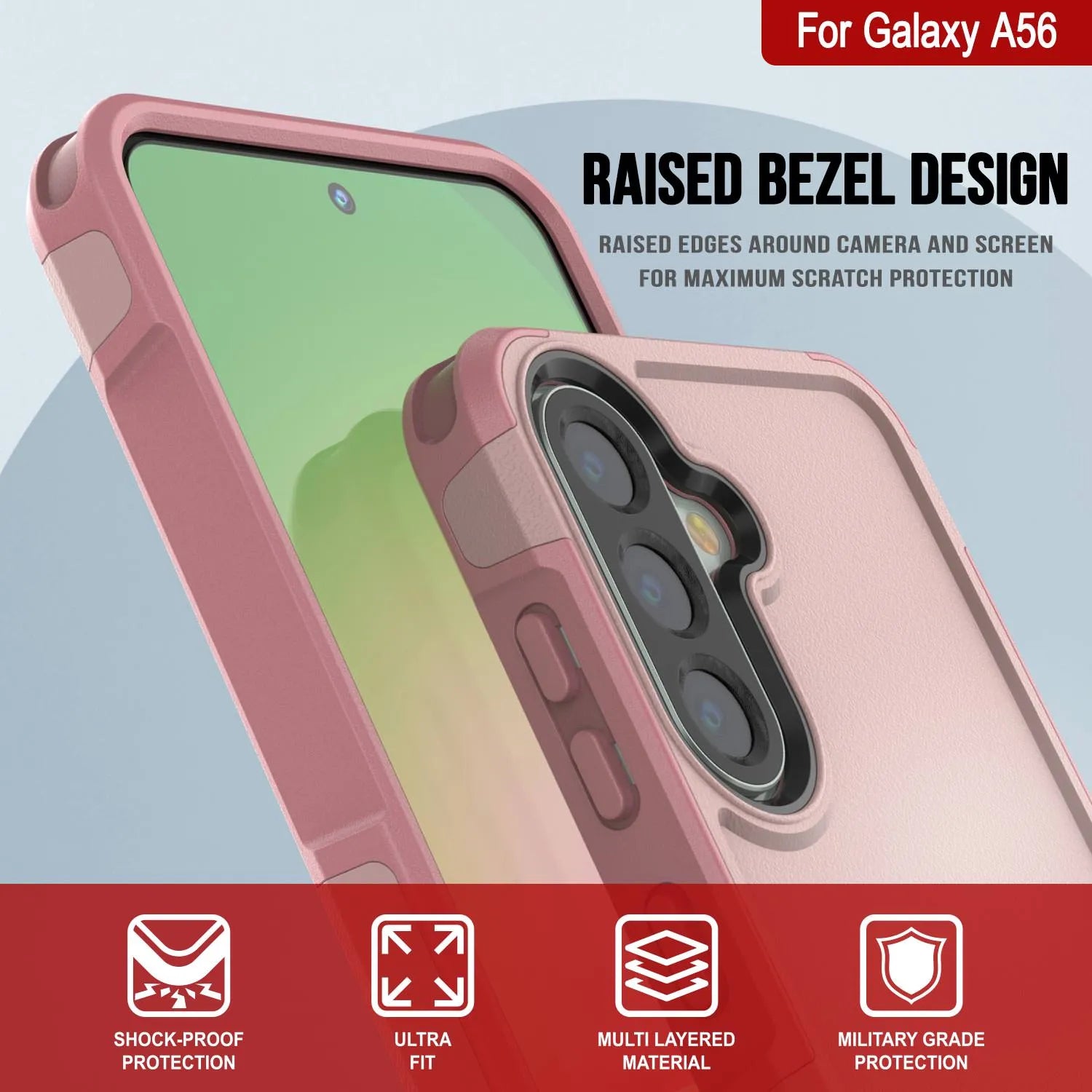 PunkCase Galaxy A56 Case, [Spartan 2.0 Series] Clear Rugged Heavy Duty Cover [Pink]