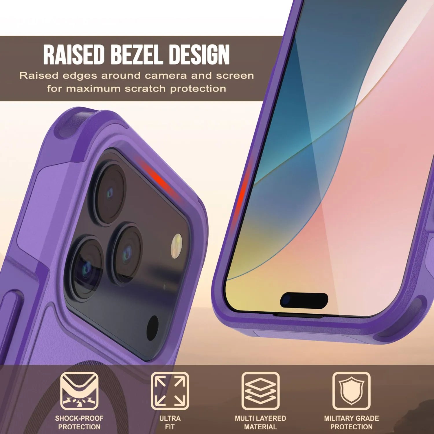 PunkCase iPhone 17 Pro Max Case, [Spartan 2.0 Series] Clear Rugged Heavy Duty Cover W/Built in Screen Protector [purple]
