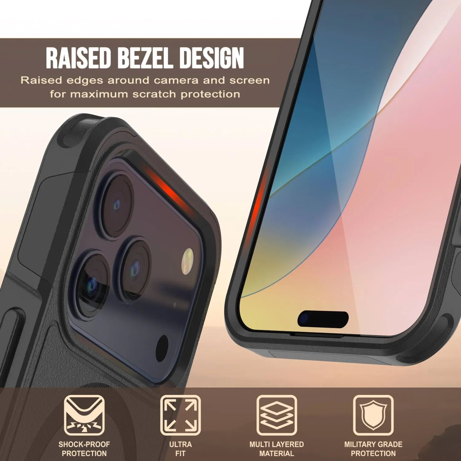 PunkCase iPhone 17 Pro Max Case, [Spartan 2.0 Series] Clear Rugged Heavy Duty Cover W/Built in Screen Protector [Black]