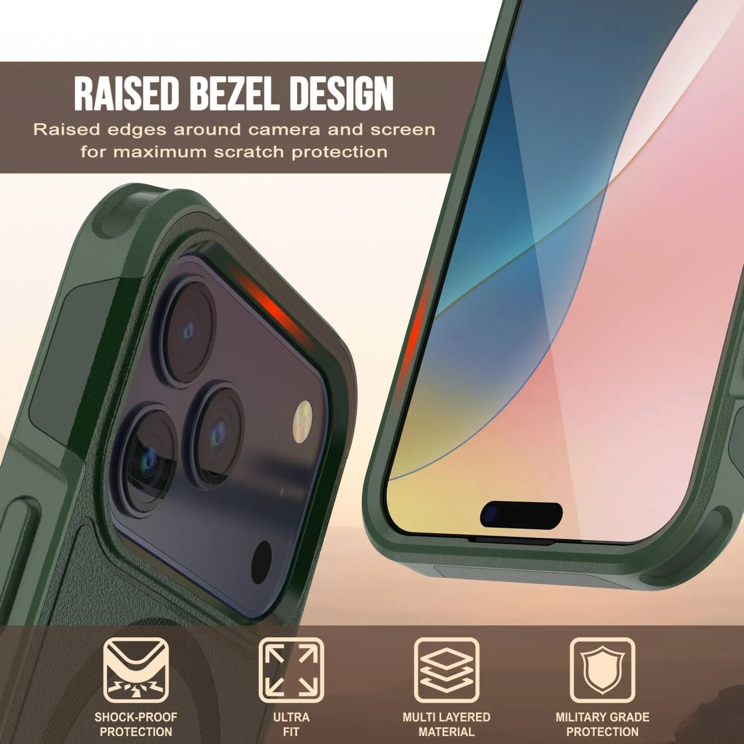 PunkCase iPhone 17 Pro Case, [Spartan 2.0 Series] Clear Rugged Heavy Duty Cover W/Built in Screen Protector [dark green]