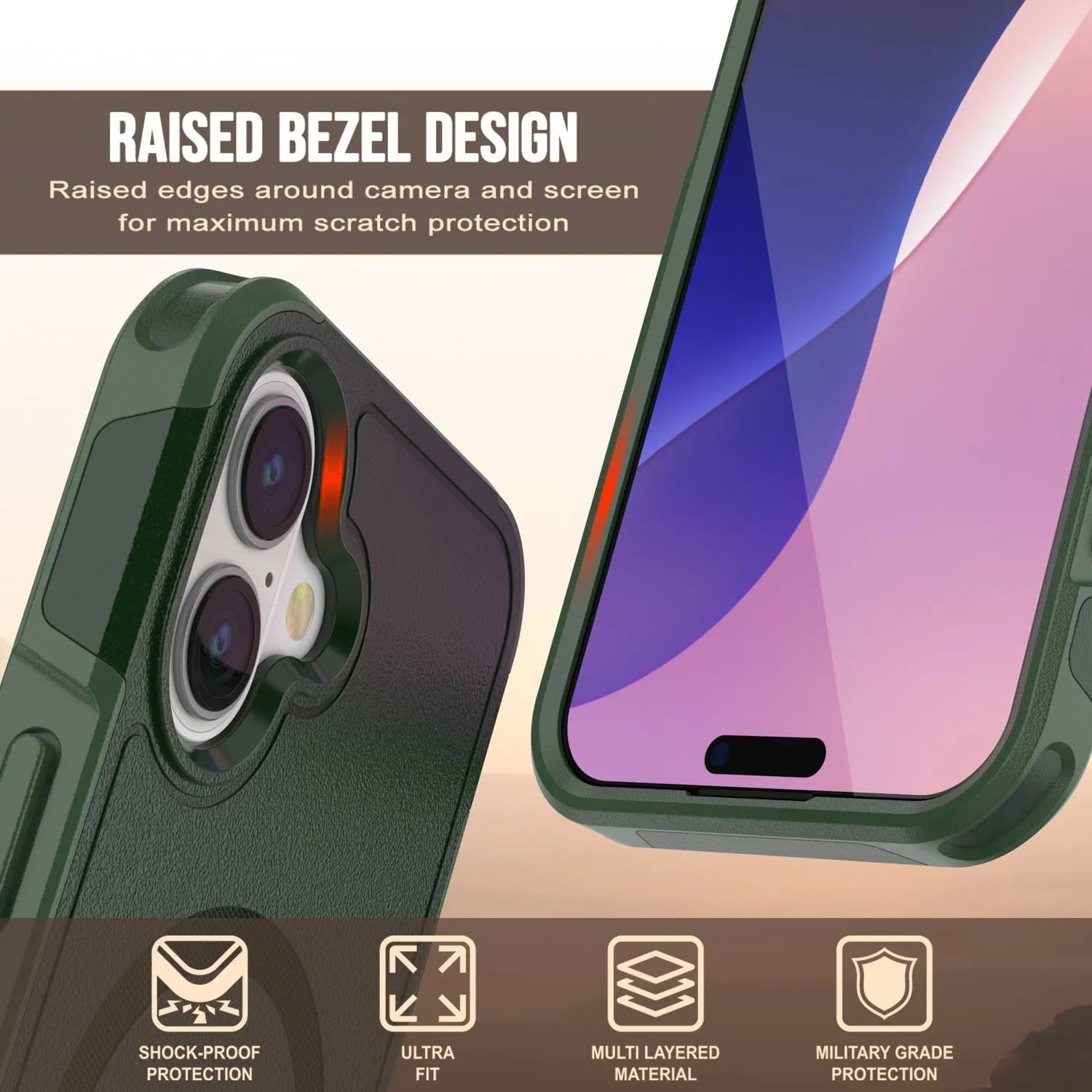 PunkCase iPhone 17 Case, [Spartan 2.0 Series] Clear Rugged Heavy Duty Cover W/Built in Screen Protector [dark green]