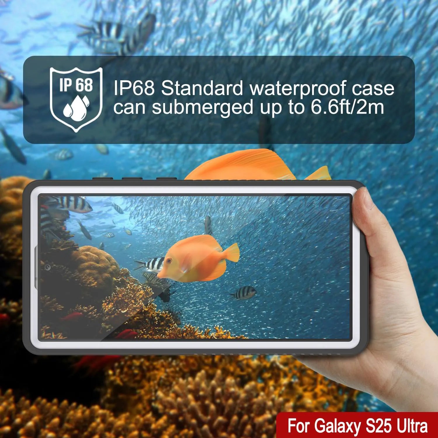 Galaxy S25 Ultra Waterproof Case, Punkcase StudStar White Thin 6.6ft Underwater IP68 Shock/Snow Proof