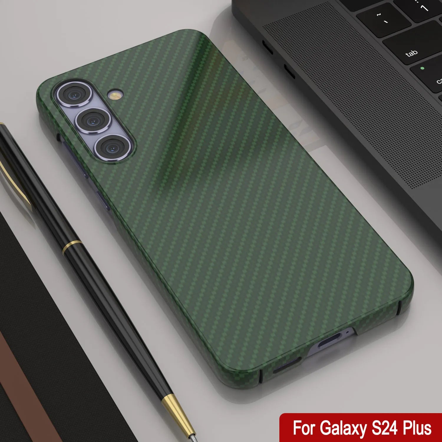 Galaxy S24 Plus Case, Punkcase CarbonShield, Heavy Duty & Ultra Thin Cover [shockproof][non slip] [Dark Green]