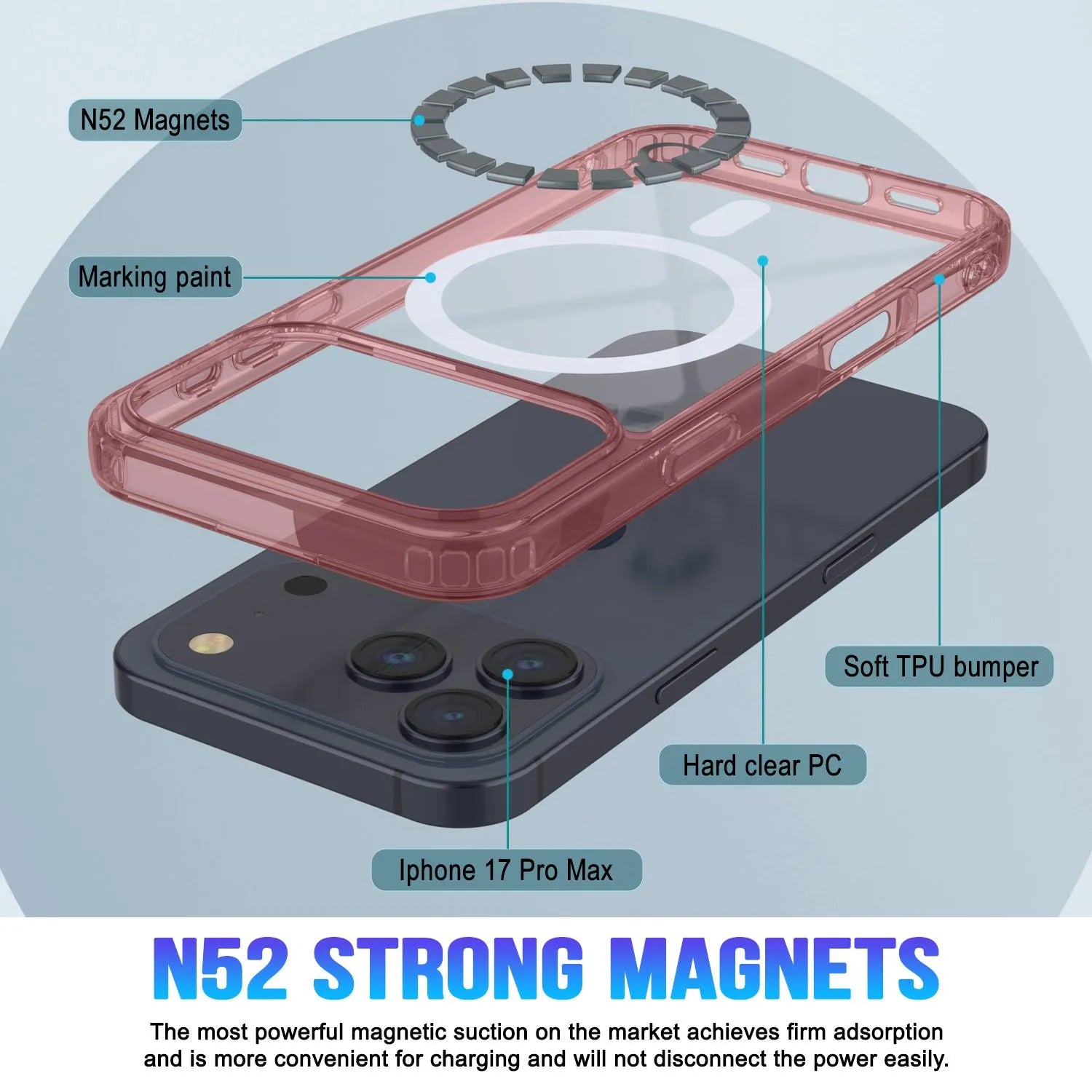 Punkcase iPhone 17 Pro Max Magnetic Wireless Charging Case [ClearMag Series][Red]