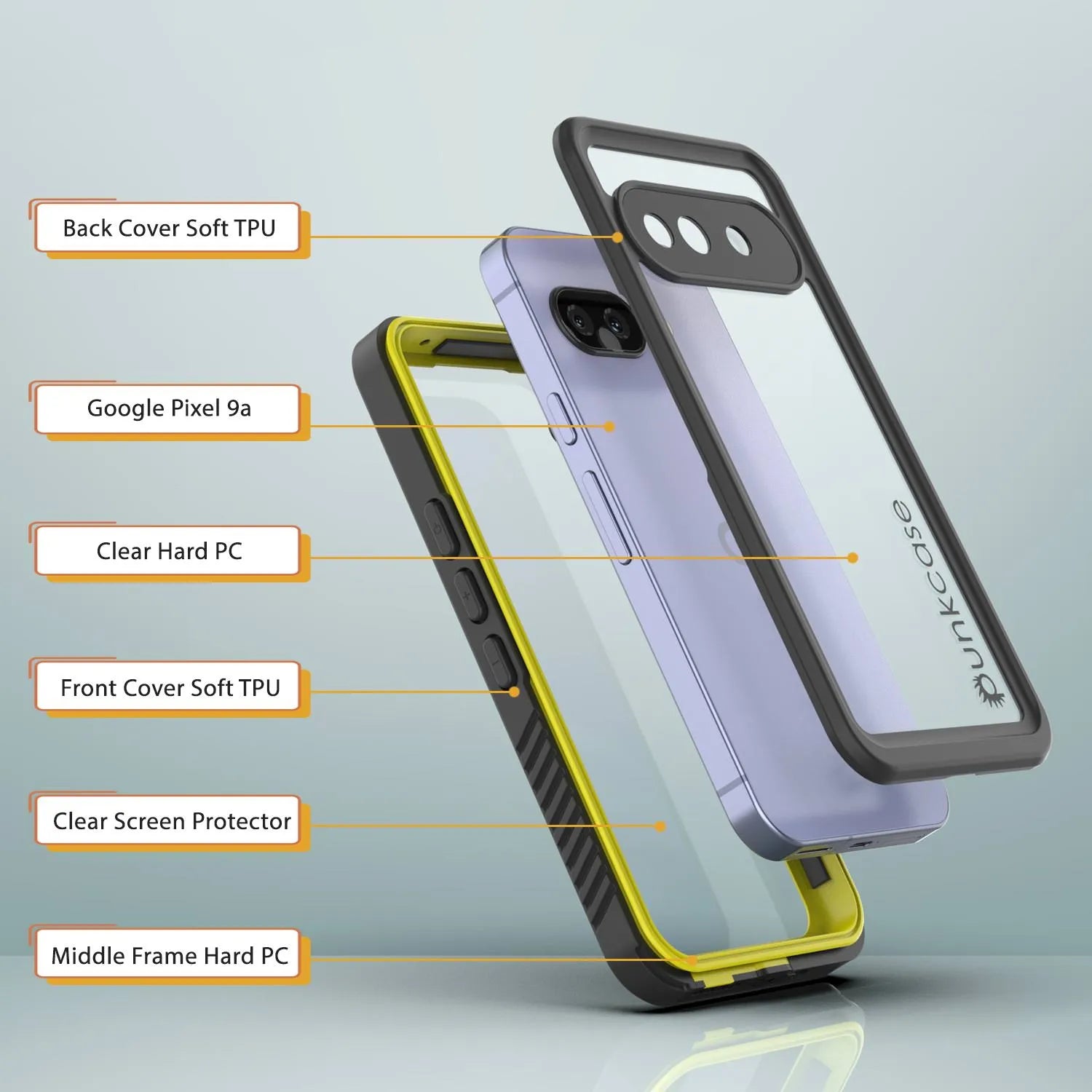Google Pixel 9a Waterproof Case, Punkcase [Extreme Series] Armor Cover W/ Built In Screen Protector [Yellow]